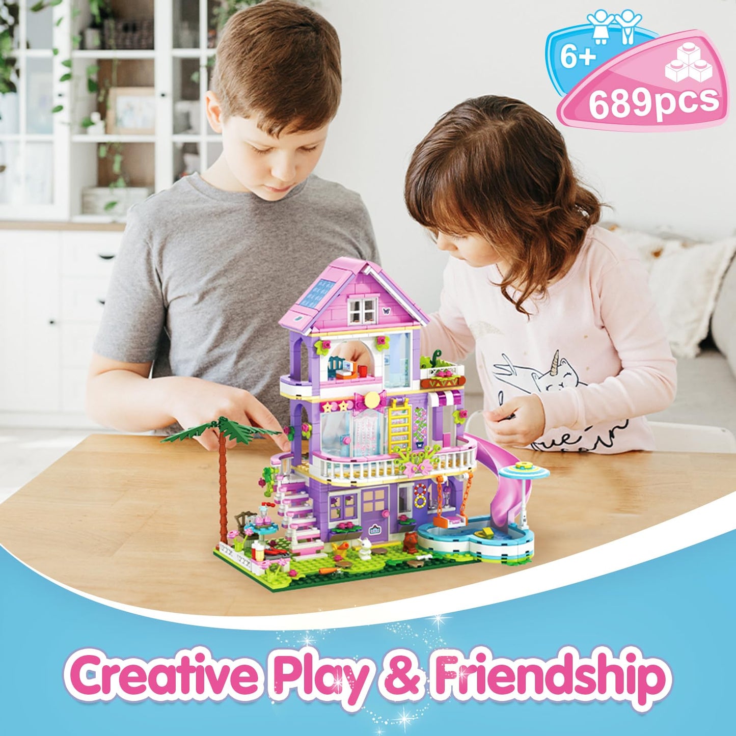 Sitodier Girls Building Blocks Set Toy,689Pcs Garden Villa House Building Set for Girl 6-12 and 8-14,Holidays Cattage Building Toy Nice Xmas Birthday Gift for 6 7 8 9 10 11 12 13 14Years Kids Girls