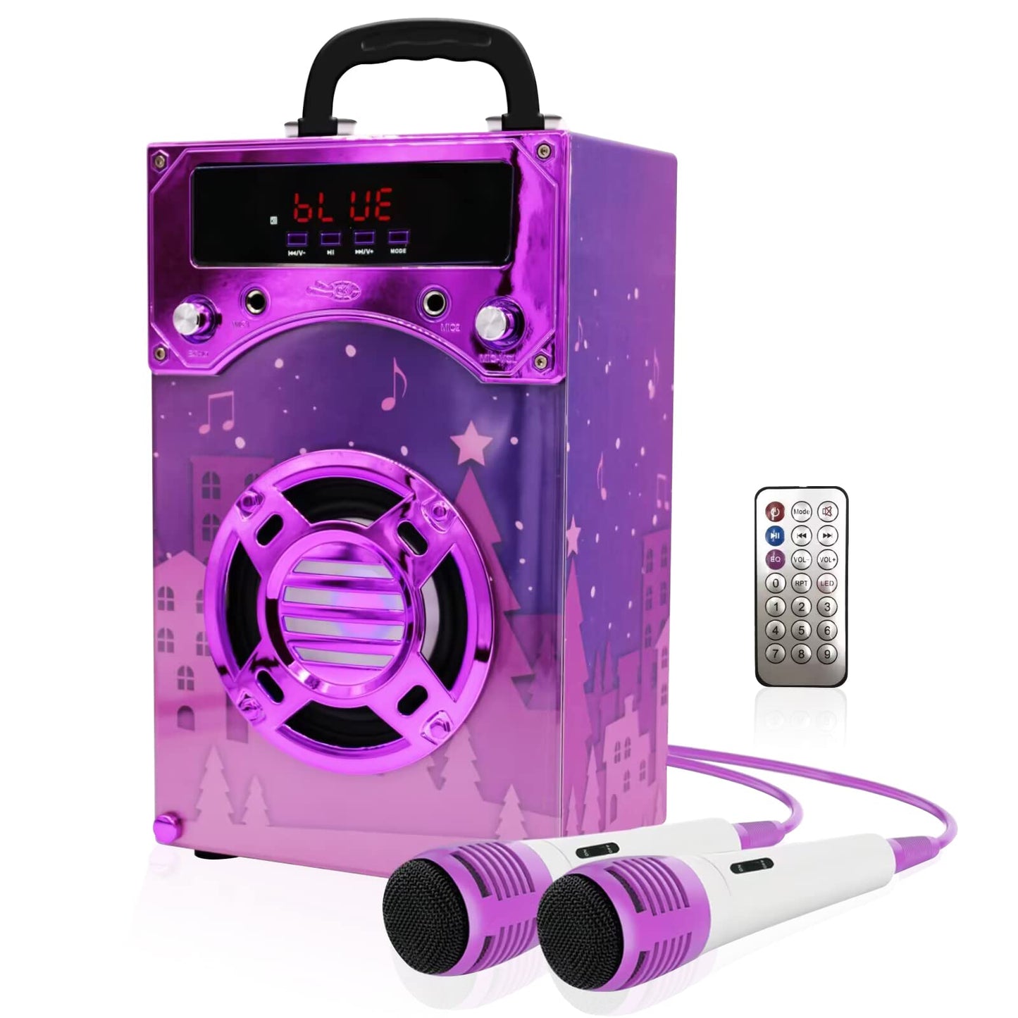 IndeCool Kids Bluetooth Karaoke Speaker with 2 Microphones, Remote Control Speaker Portable Karaoke Machine for Kids Adult Party Gift (Purple)