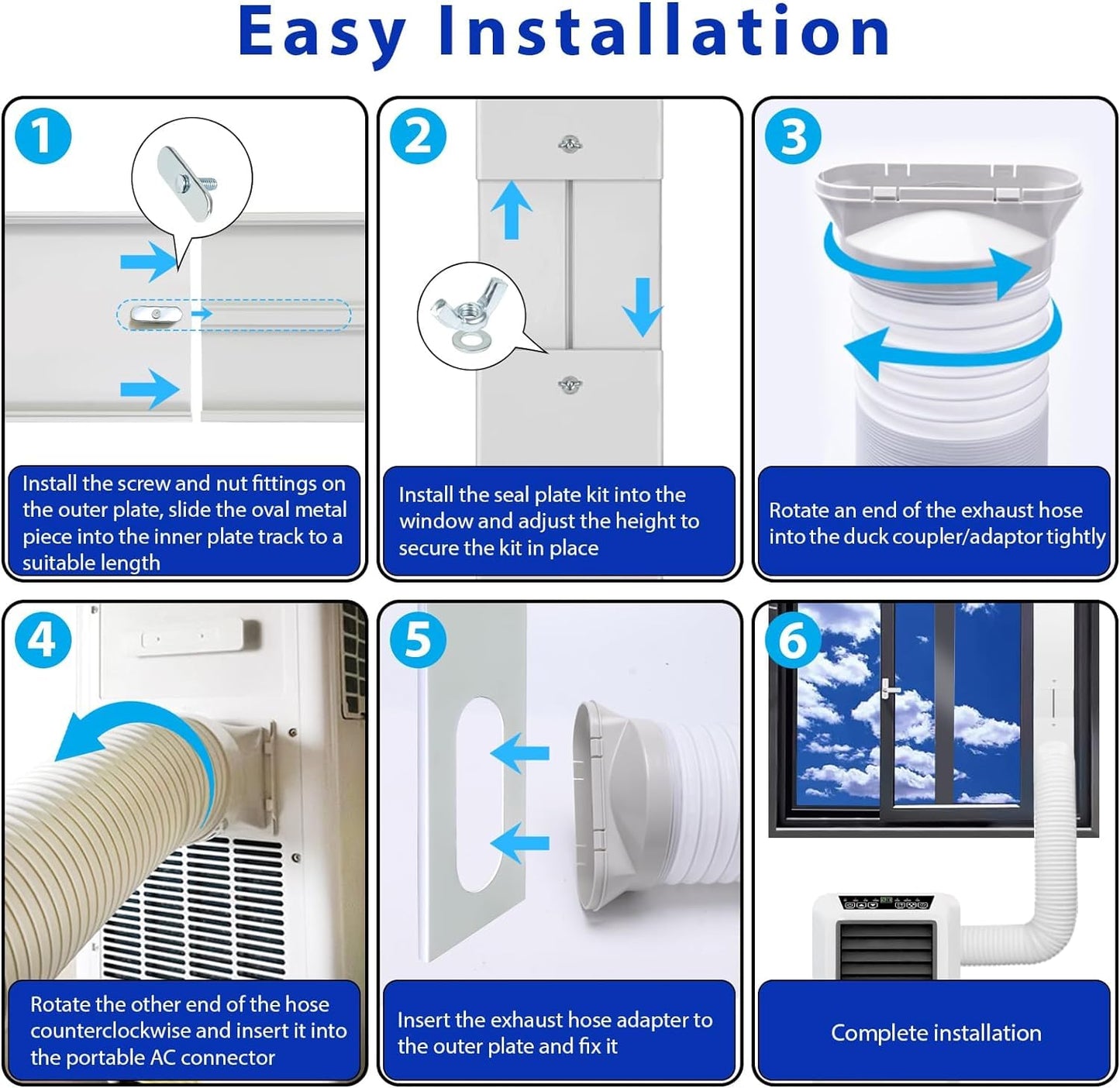 Estoder Upgrade Portable Air Conditioner Window Vent Kit with 5.9Inch Exhaust Hose (79Inch Length), Adjustable Window Seal with Coupler for Portable AC Unit in Sliding Horizontal & Vertical Windows