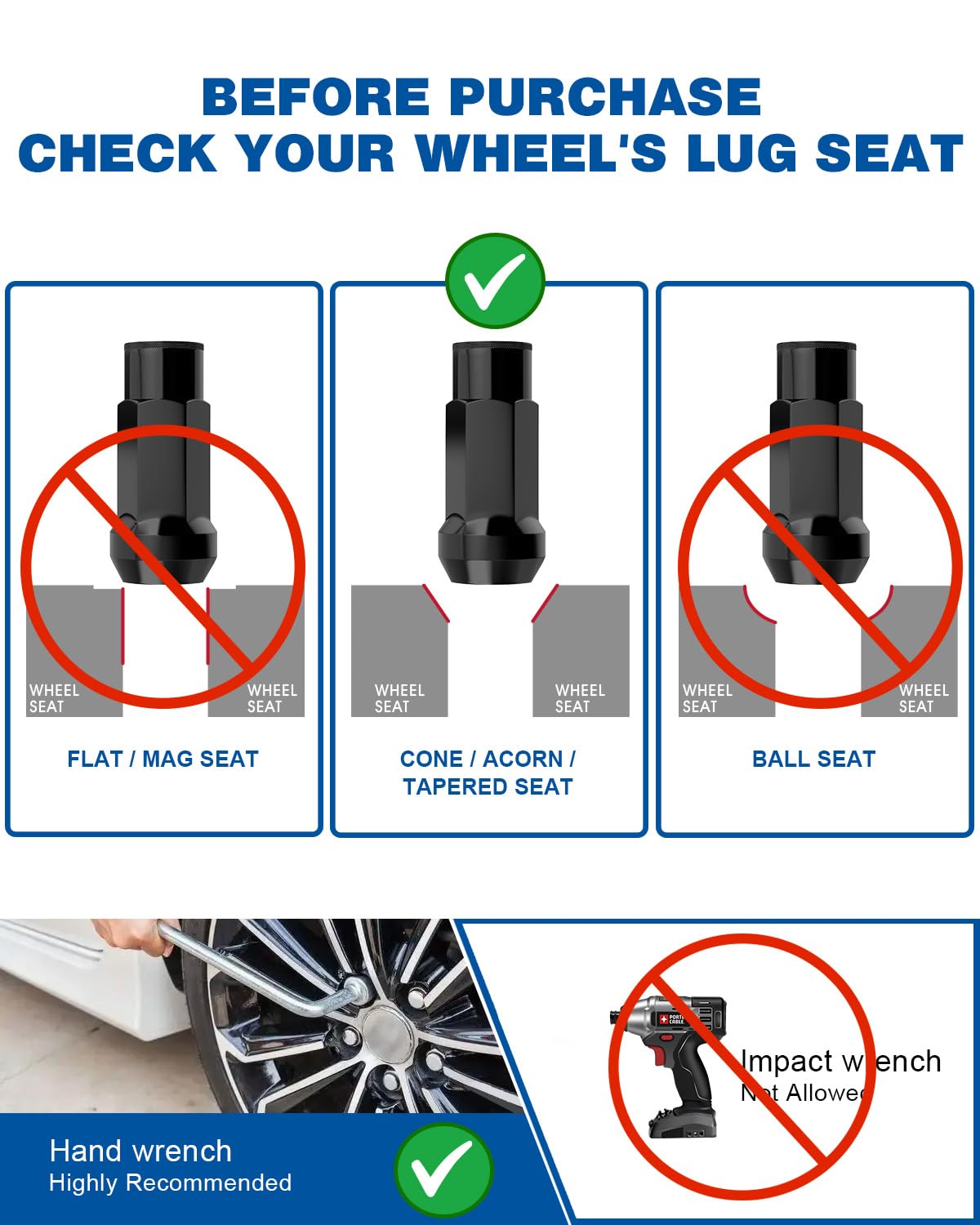 GAsupply 12x1.5 Extended Open End Lug Nuts Black, 1.9" 48mm Tall, 17mm Hex, Conical Seat 60 Degree, 20 Pack+1 Lug Nut Lock Key Socket