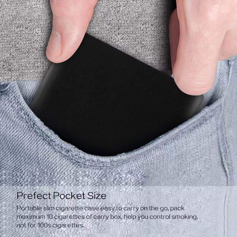 Portable Slim Leather Cigarette Case Ultrathin Lightweight Pocket Carrying Box for Hold 10 Regular Size (Black)