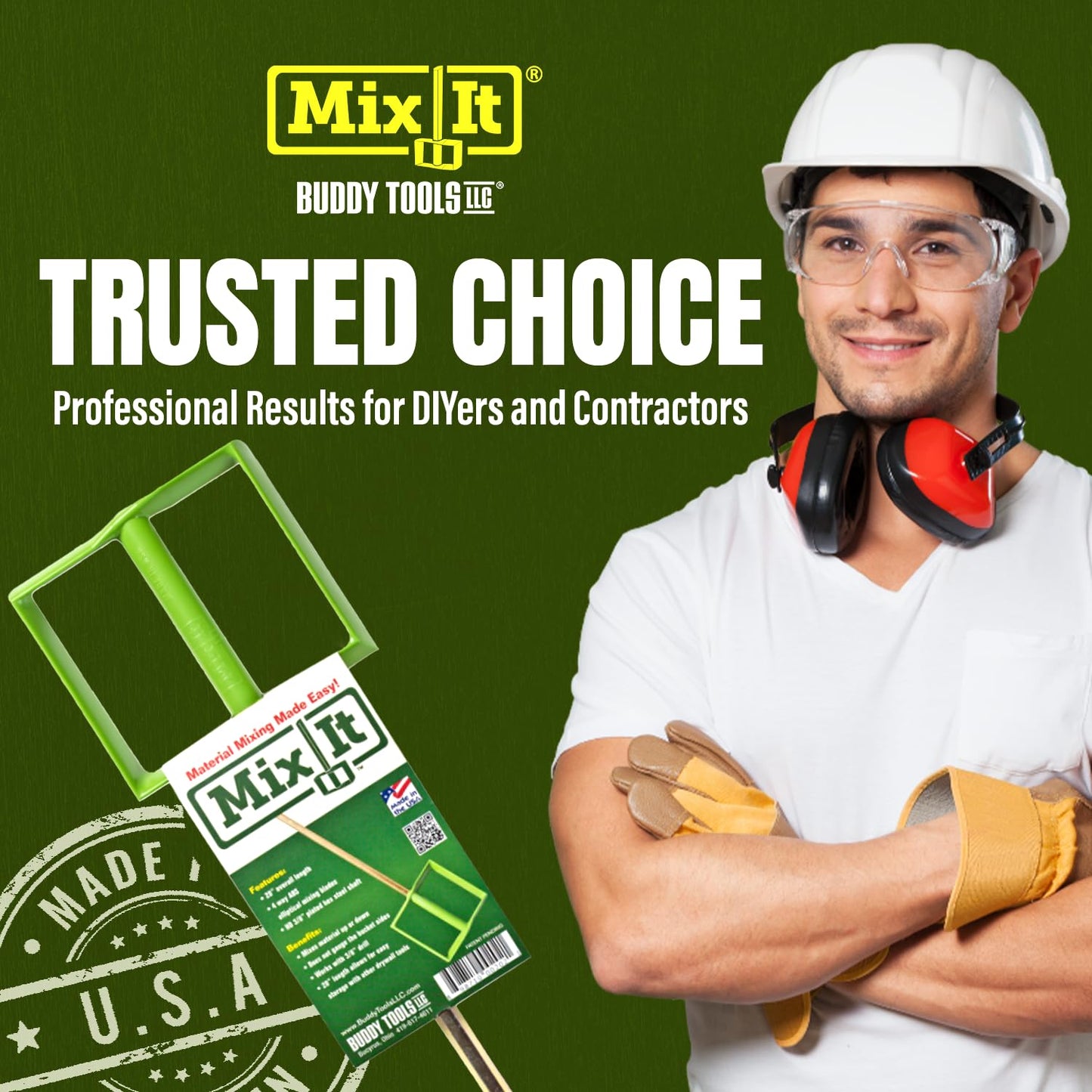 Buddy Tools Mix It, 20" Length – Mud Mixer with Durable ABS Paddle – Efficient Paint Mixer for Drill – Easy-to-Use & Rust-Resistant Mixing Paddle for Mud, Paint, and More