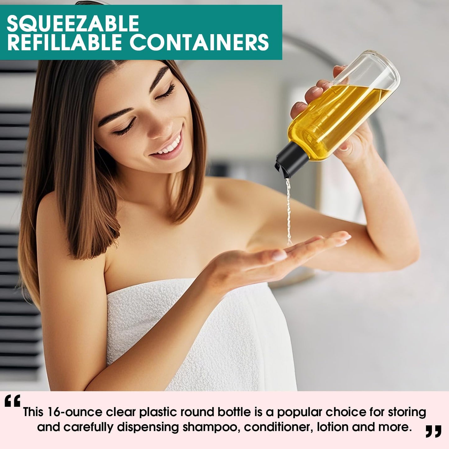 16 oz Clear Plastic Empty Bottles with Black Disc Top Caps, 12 Pcs Squeezable Refillable Shampoo Bottles Travel Cosmetic Containers for Lotions, Body Soap Cream