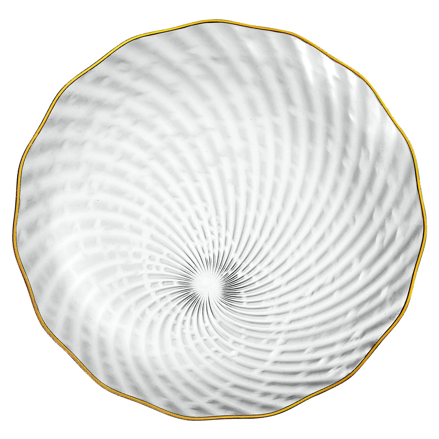PLASTICPRO 30 Pack Elegant Plastic Plates 10 inch Clear with Gold Rim Spiral Design Disposable Plastic Dinner Plates