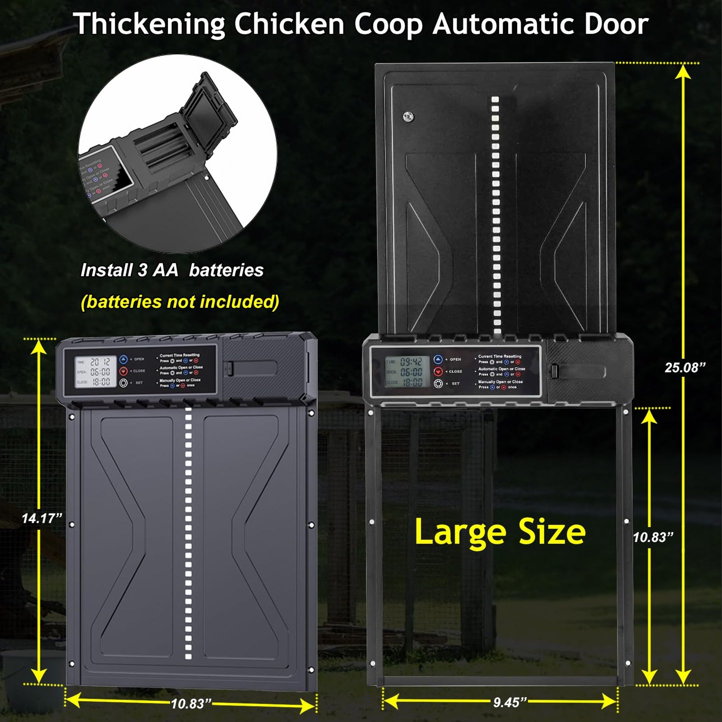 Automatic Chicken Coop Door with Timer - Enlarge Thickening Battery Powered Aluminum Chicken Door - Waterproof Automatic Coop Accessories for Chickens with LCD Screen