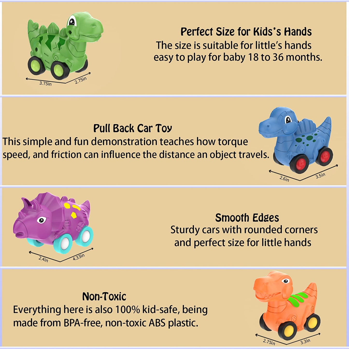 Dinosaur Truck Toy Car for Kids, Friction Power Carrier Vehicle with 4 Pack Small Pull Back Dino Car, Christmas Birthday Gift for 18M+ 2 3 4 5 Years Old Boys Toddlers
