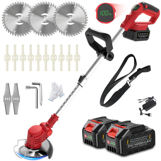 Cordless Weed Wacker- Whipper Snipper with 2 X 21V 4.0Ah Battery & Electric Grass Trimmer Edger for Lawn, Yard, 90-130cm Telescopic, 90° Adjustment Head