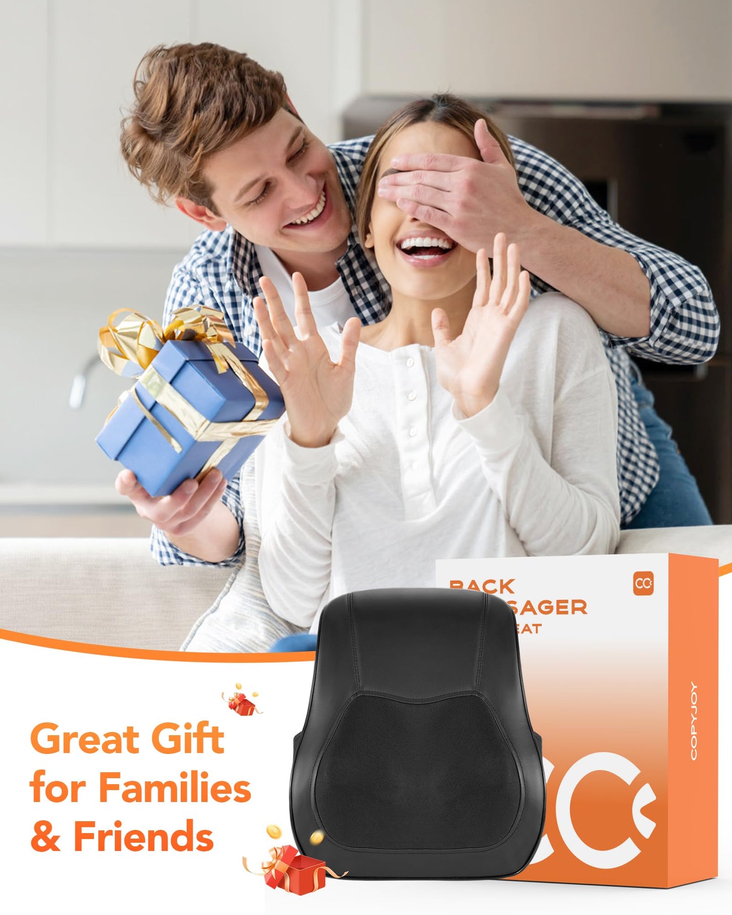 COPYJOY Back Massager For Pain Relief Deep Tissue, Neck Massager With Heat 3D Shiatsu Kneading Electric Massage Pillow For Whole Body Relaxation, Home, Car, Office Use, Gifts For Mom, Dad, Women, Men