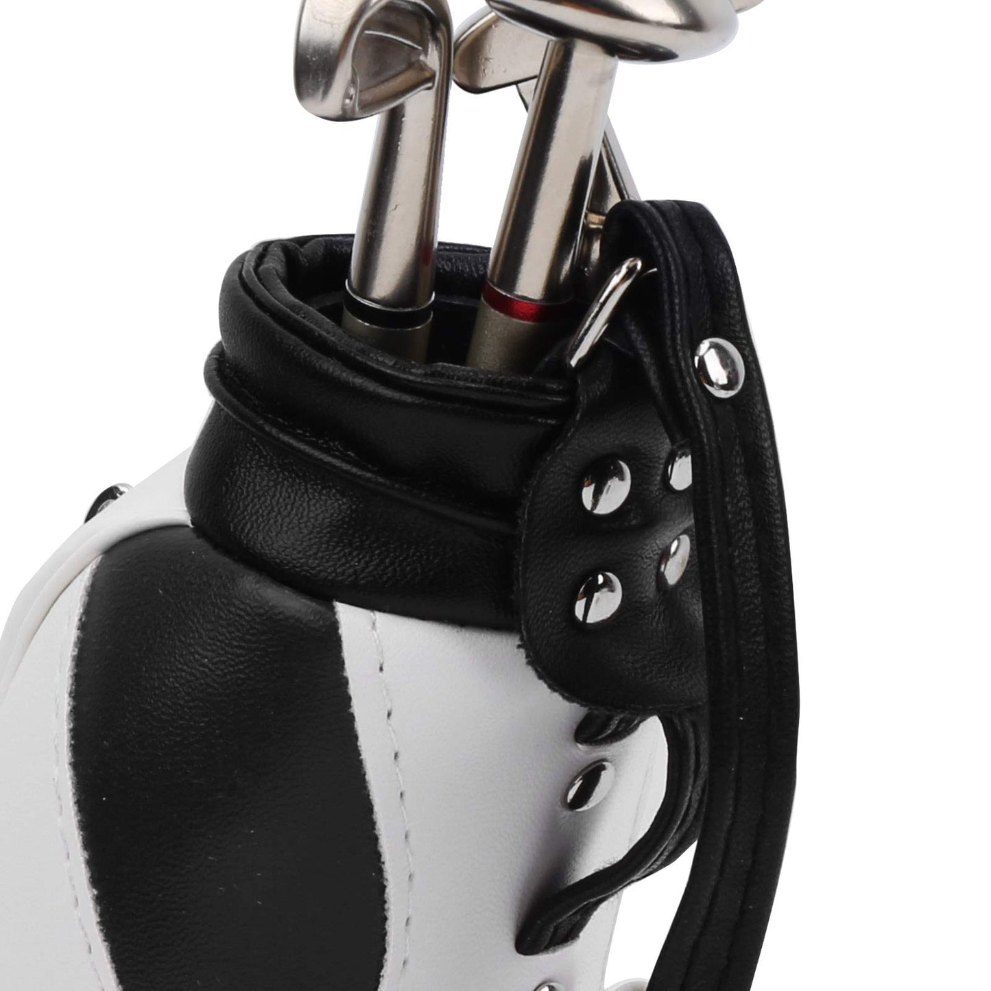 Mini Bag Pen Holder with 3 Club Pens, Novelty Gift Set for Golfer Friends Fans (Black White)