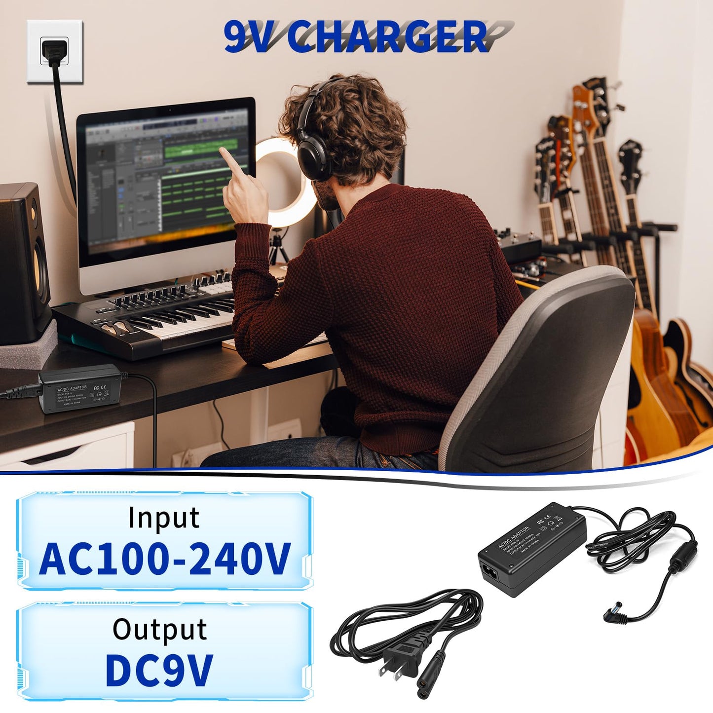 9V Charger for Roland PSB-120 Electronic Keyboard Replacement Power Adapter Compatible with Roland PSB-1U ACB-120 ACF-120 ACK-120 ACI-120 VG-99 GT-10 SPD-SX AX-09 FA-06 SP-404 Power Supply Cord
