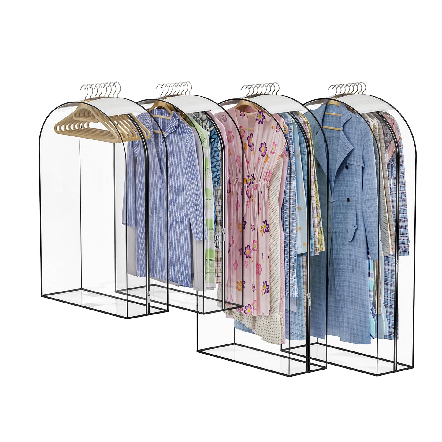 Jollygleam Upgraded Thickened Clear Garment Bags for Hanging Clothes 4 Packs, 10“ Gusseted Clothes Hanging Storage Bags for Closet, Shirts, Coats, Dresses (40 & 50 inch)