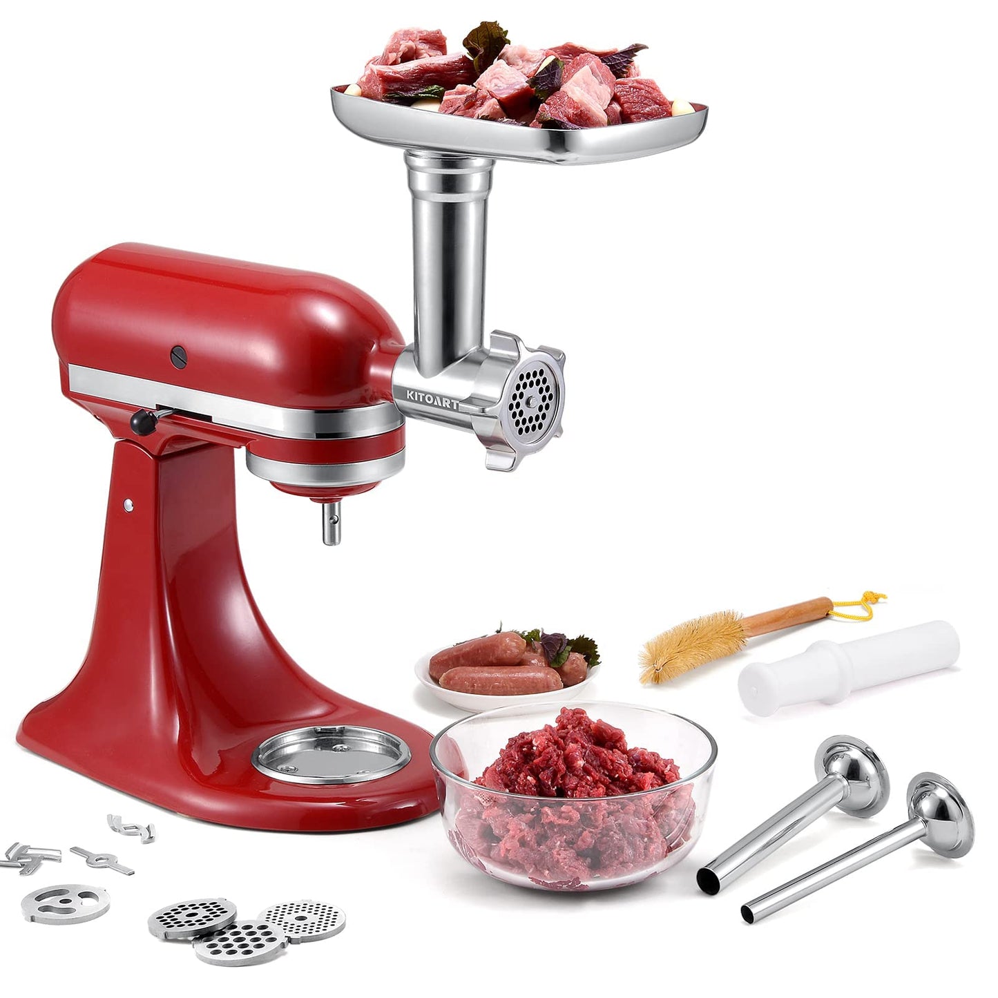 Metal Food Grinder Attachments for KitchenAid Stand Mixers, Meat Grinder, Sausage Stuffer, Durable Attachment for KitchenAid Mixers, Silver(Machine/Mixer Not Included)