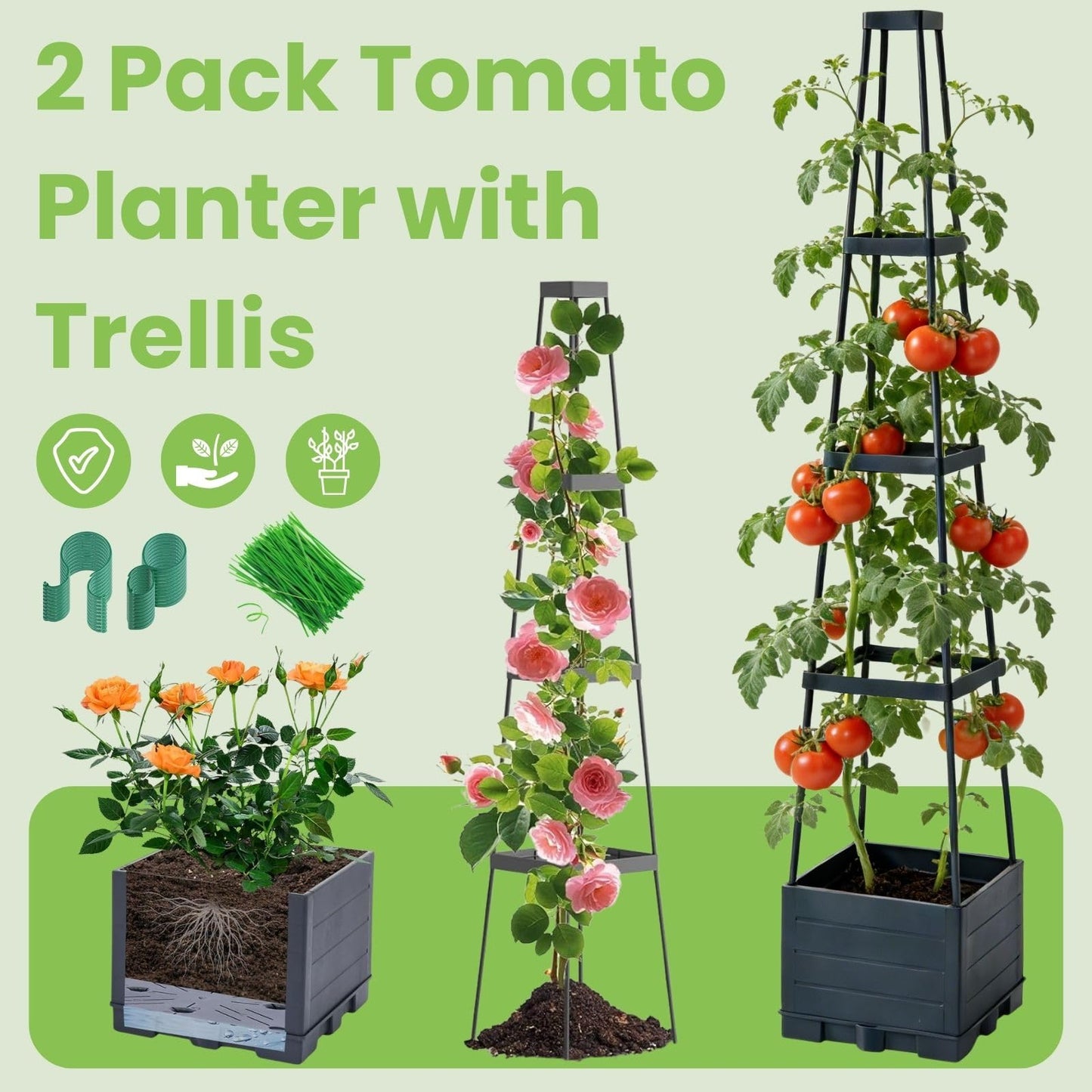 Lancisism 2 Pack Raised Garden Bed Tomato Planter with Trellis - 57" Self Watering Planter Box for Climbing Plants Vegetables Flowers for Patio Greenhouse Outdoor Indoor