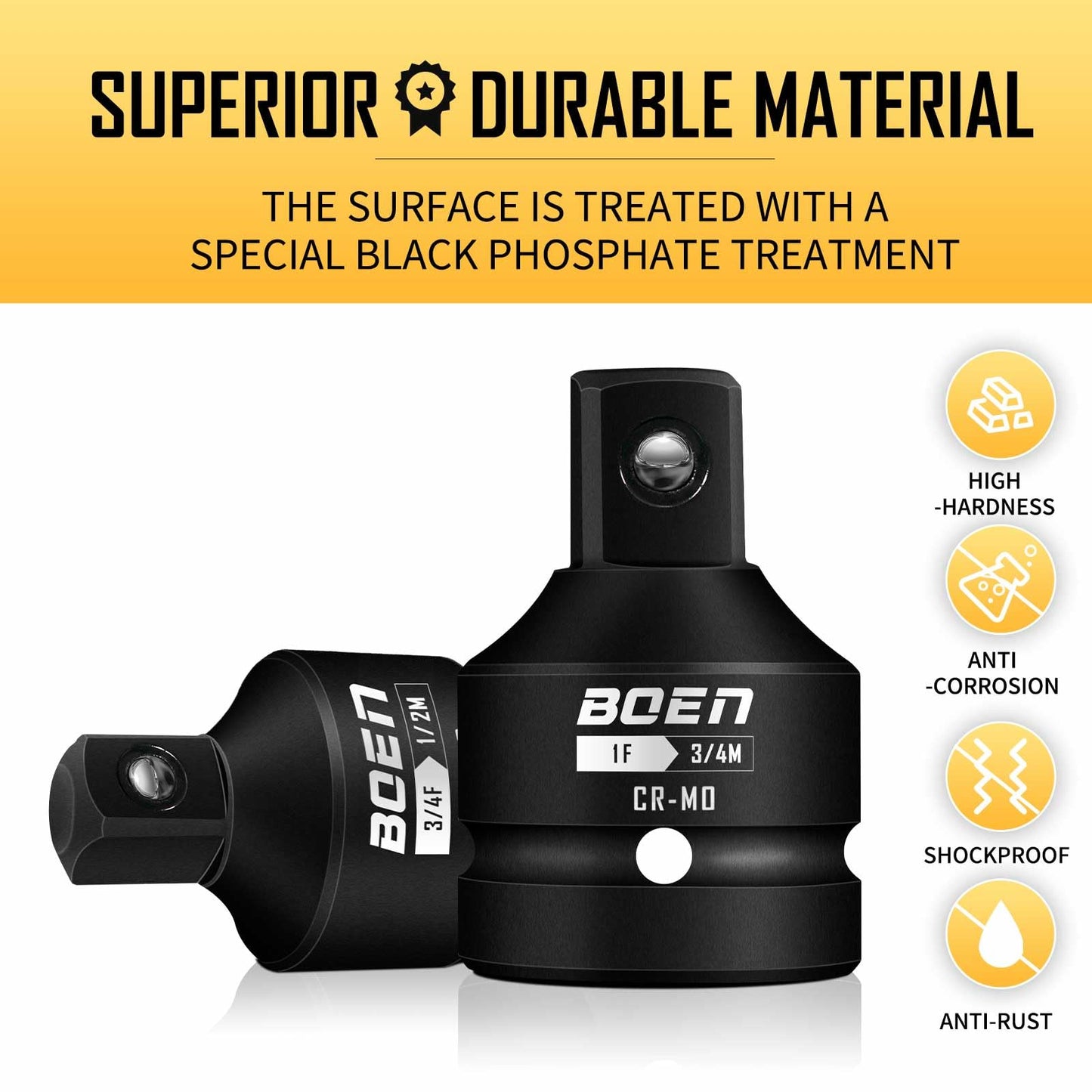 BOEN 10-Piece Impact Socket Adapter and Reducer Set, Standard SAE 1/4" 3/8" 1/2" 3/4", CR-MO Steel Driver & Wrench Conversion Kit Socket Reducer with 3/8" & 1/2" Universal Joint