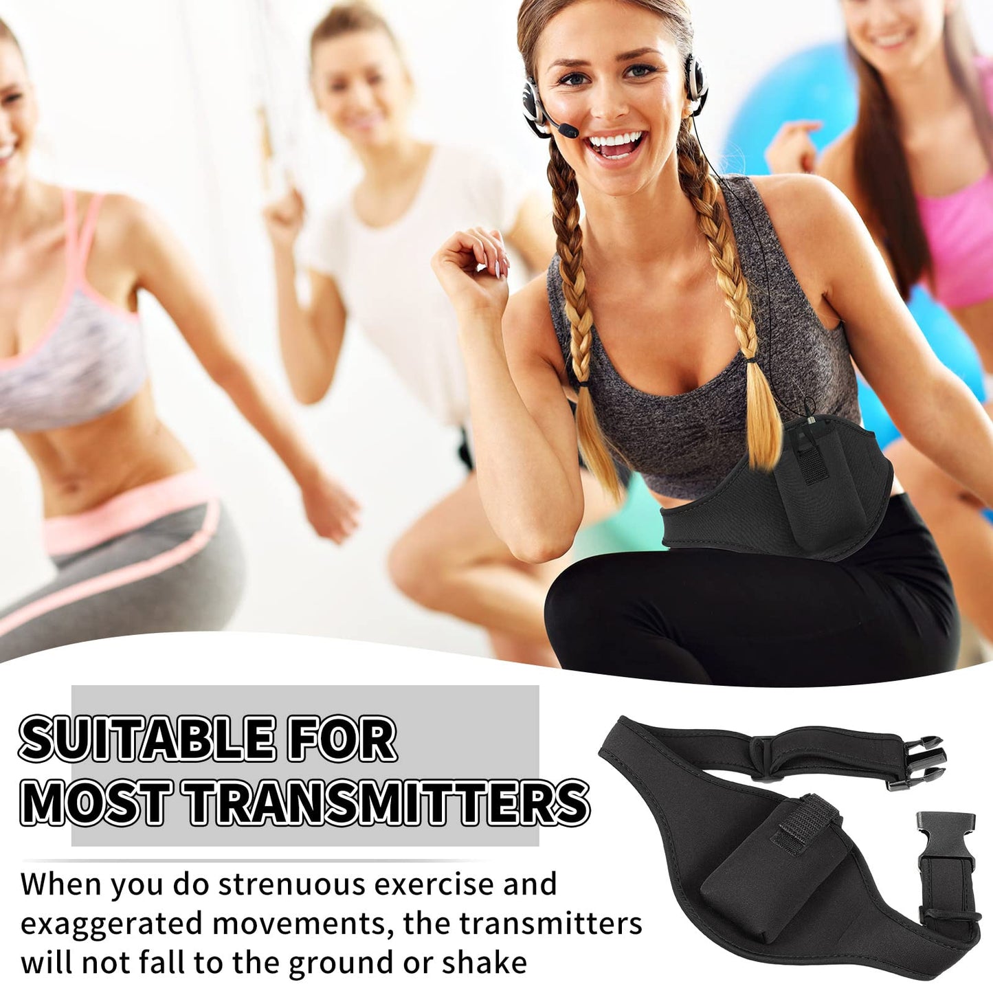 Weewooday 3 Packs Mic Belt for Fitness Instructor Microphone Belt Holder Waistband Bag Case for Theatre, Speaker (Black)