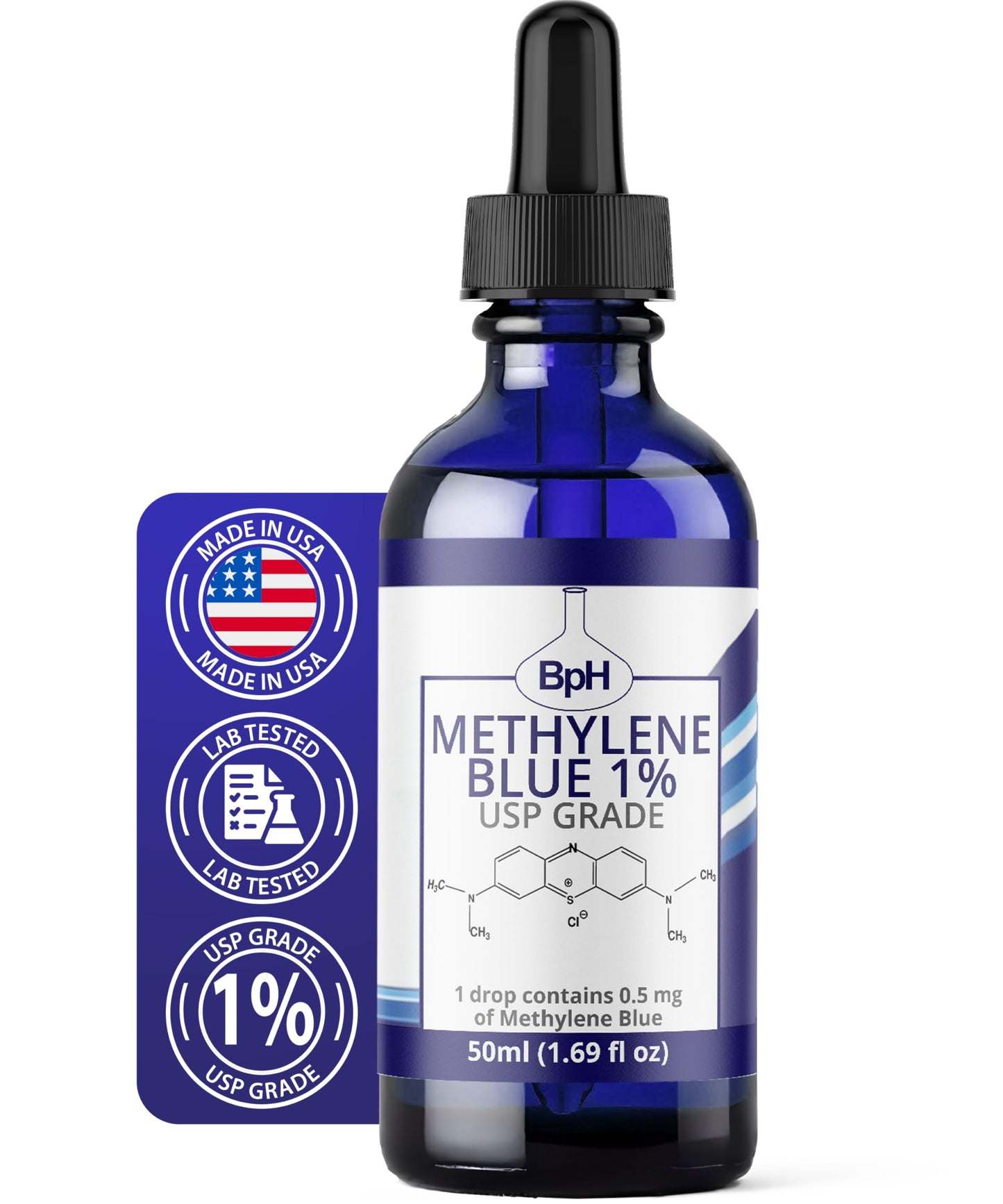 Biopharm Methylene Blue, 1% USP (Pharmaceutical) Grade: 2×50 mL Twin Pack Glass: 3rd Party Tested