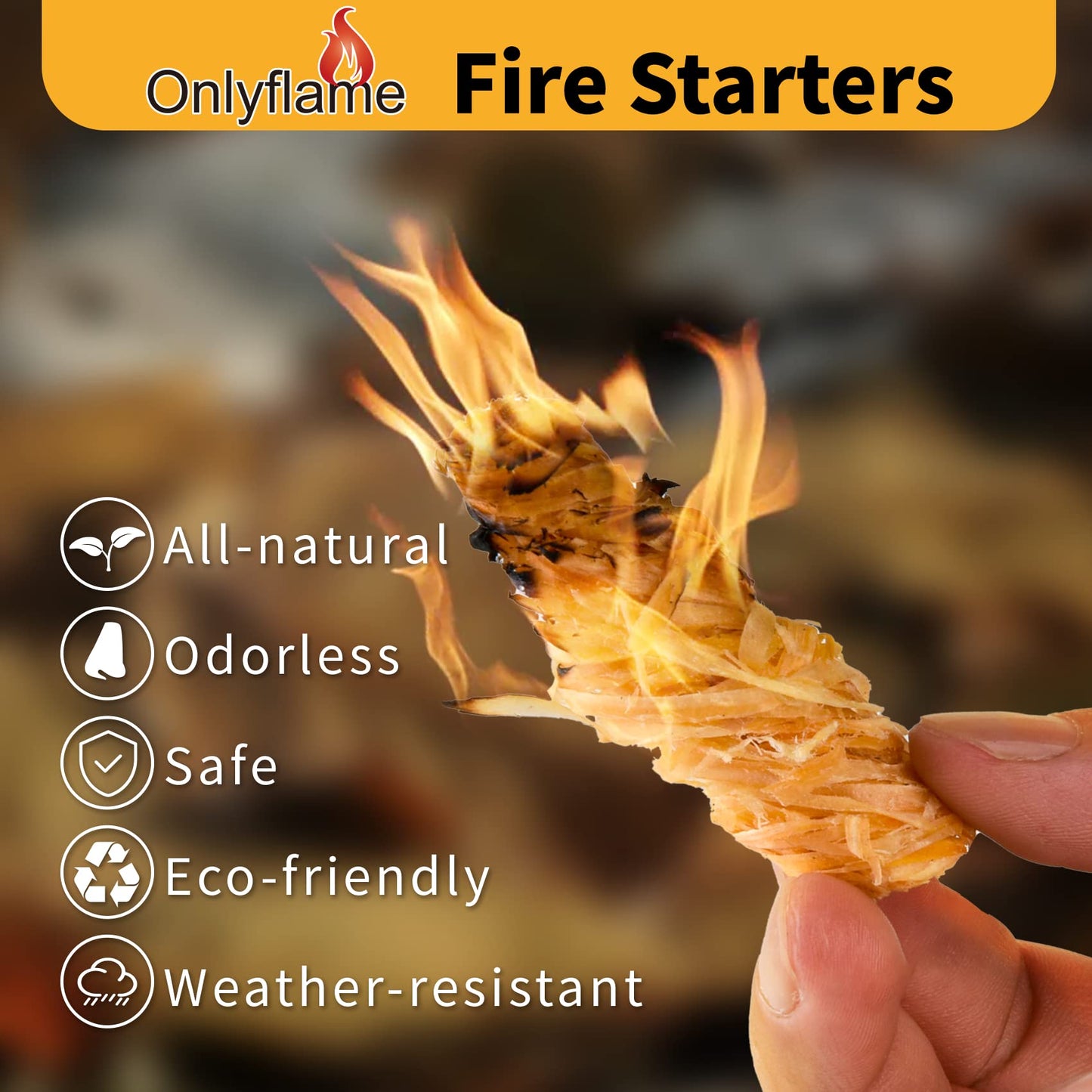 Onlyflame 108 pcs 100% Natural Charcoal Fire Starters for Fireplace, Wood Stove, Campfires, Fire Pit, BBQ, Chimney, Pizza Oven - Charcoal Starters for Indoor/Outdoor Use
