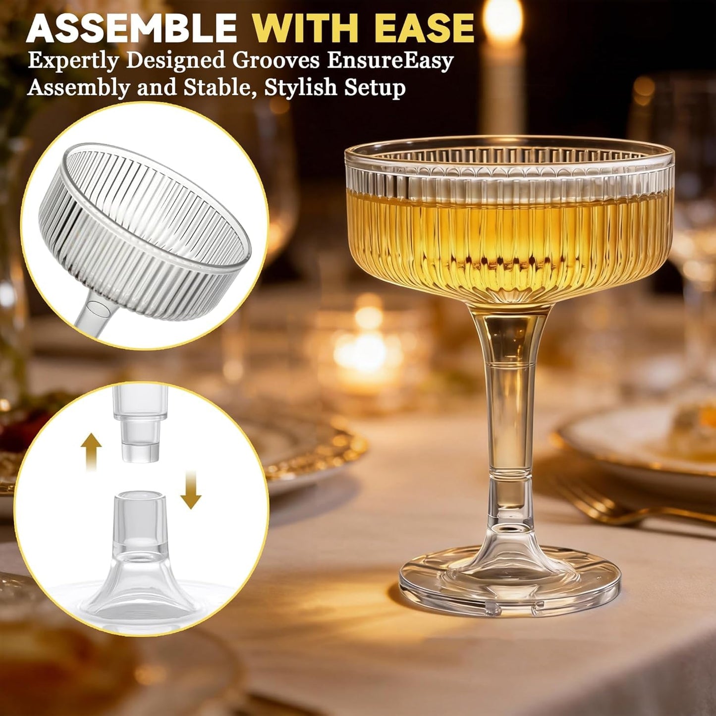 20 Pack Champagne Tower,7 oz Clear Plastic Champagne Coupe Glasses,Stackable Ribbed Martini Glasses, Unbreakable Acrylic Cocktail Coupe Cups for Weddings, Celebrations, Parties & Birthdays