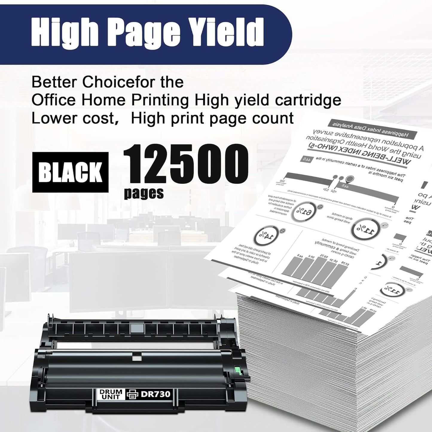 DR-730 DR730 Drum Unit Replacement for Brother DR730 Drum Unit MFC-L2750DW HL-L2390DW HL-L2350DW MFC-L2710DW HL-L2370DW HL-L2395DW Printer Black 1-Pack (Toner not Included)