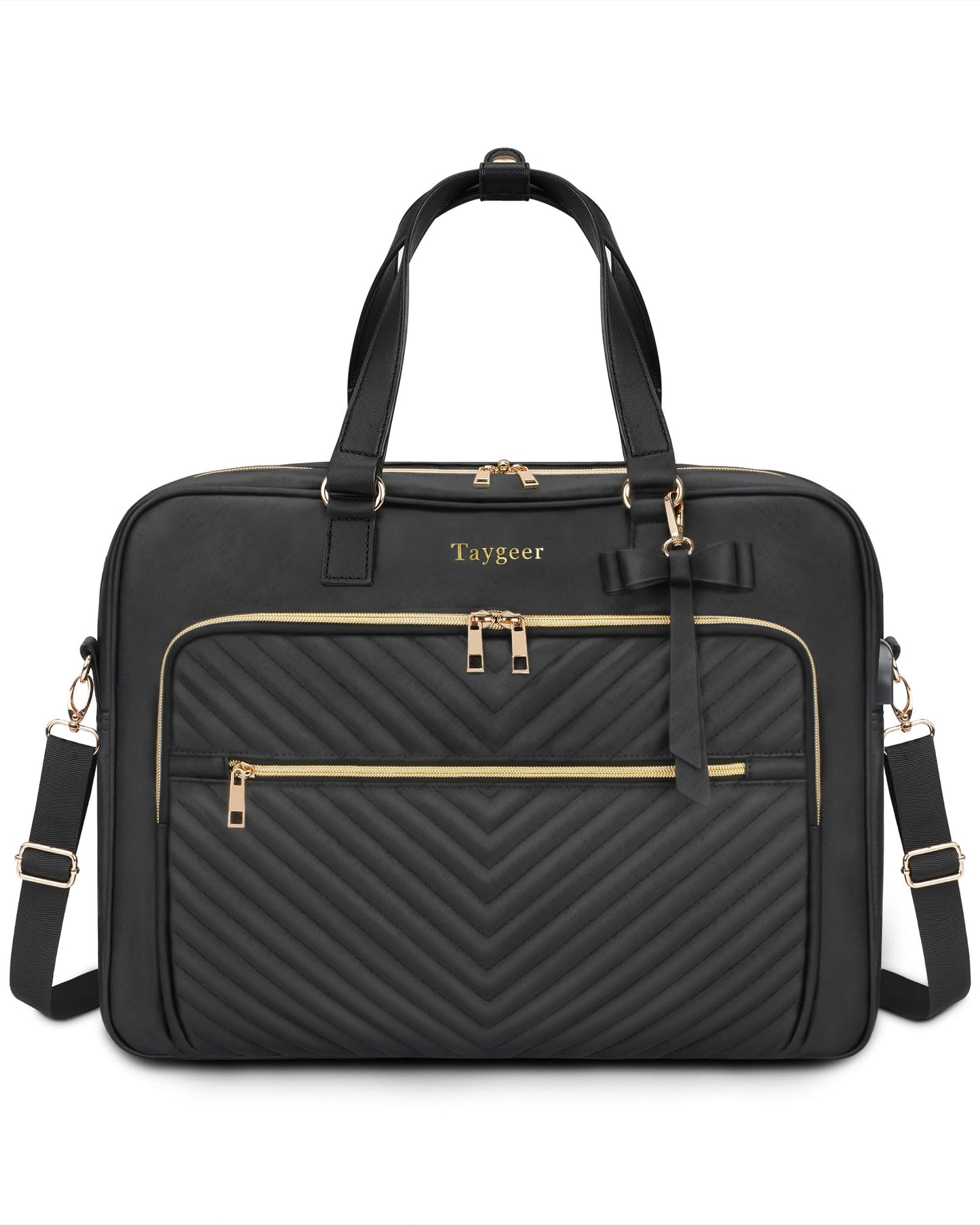 Taygeer 17 Inch Laptop Bags for Women,Large Convertible Quilted Briefcase Backpack with USB Port, Waterproof Leather Work Tote Bags,Shoulder Computer Handbags for Office Business, Black