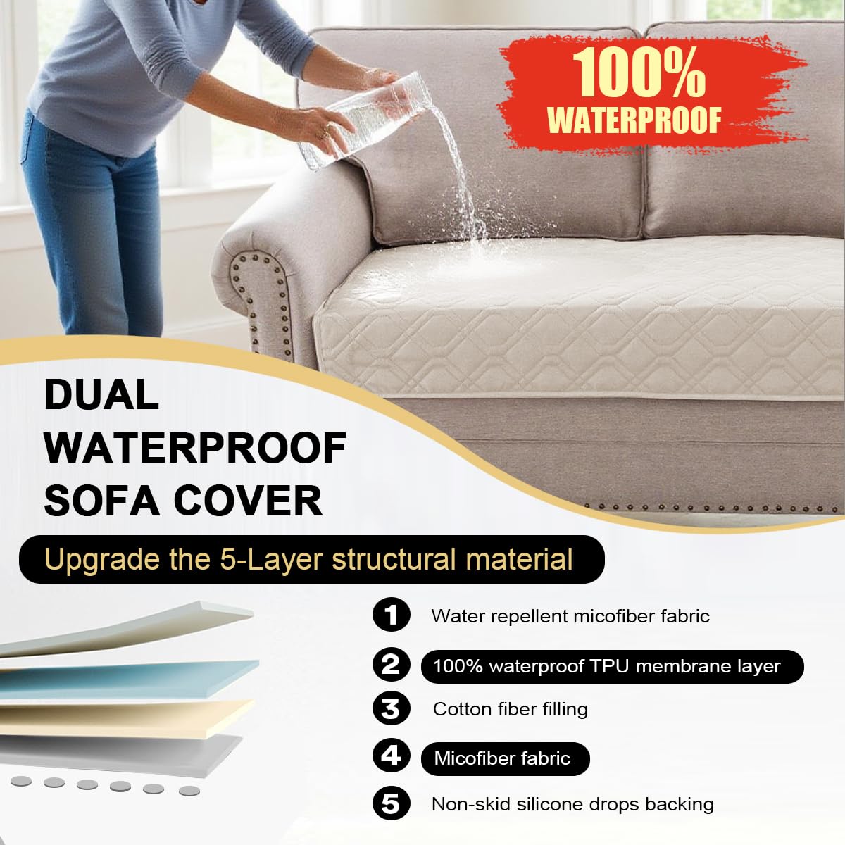 Prince Deco Waterproof Blanket Dog Bed Cover with Non-Slip Back Pet Blanket for Furniture Bed Couch Sofa(52x82 Inch,French Oak)
