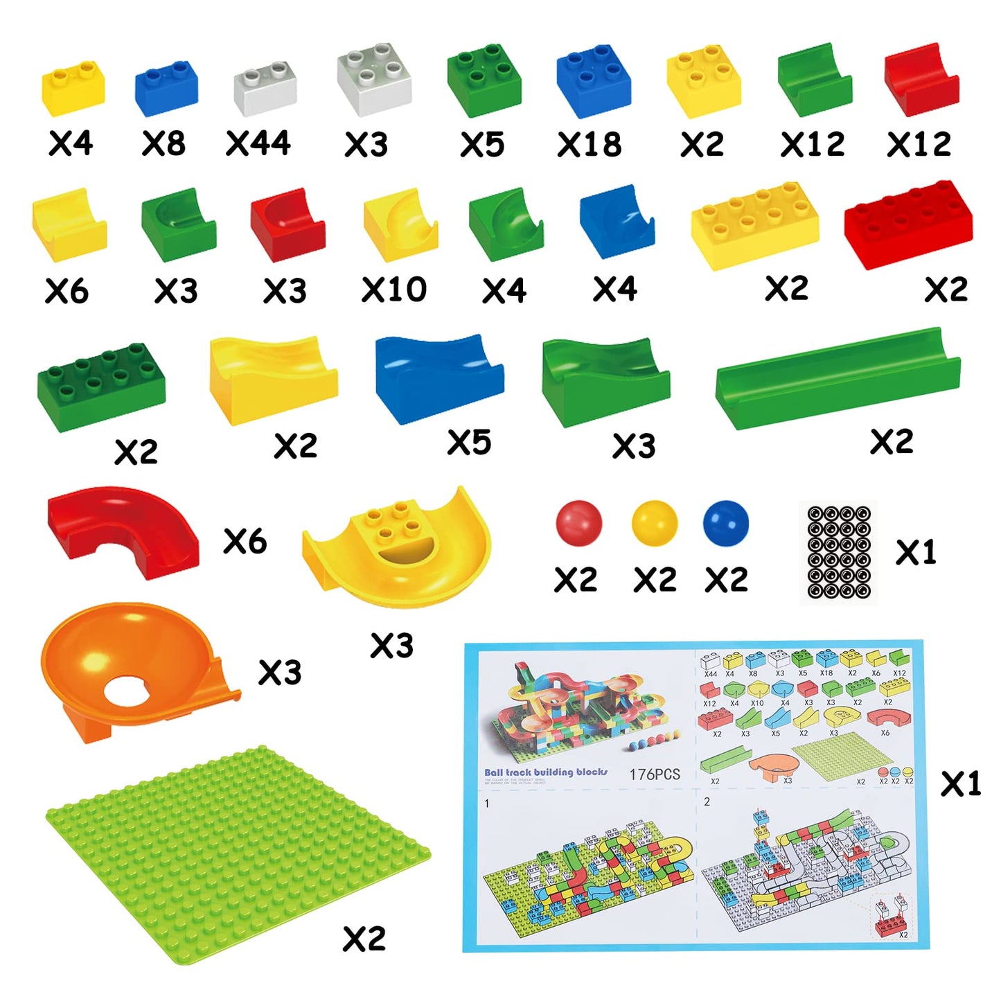 176 PCS Marble Run Building Set for Kids, STEM Educational Marble Maze Toy, Creative Track Construction Blocks, Fun Gift for Boys & Girls Ages 3-10