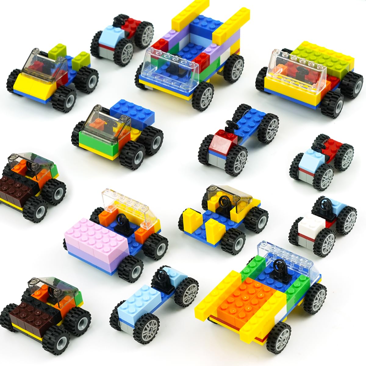 Classic Bricks Wheels and Axles Sets, 400pcs + Car Parts and Pieces Tires, Educational Building Kits Toys