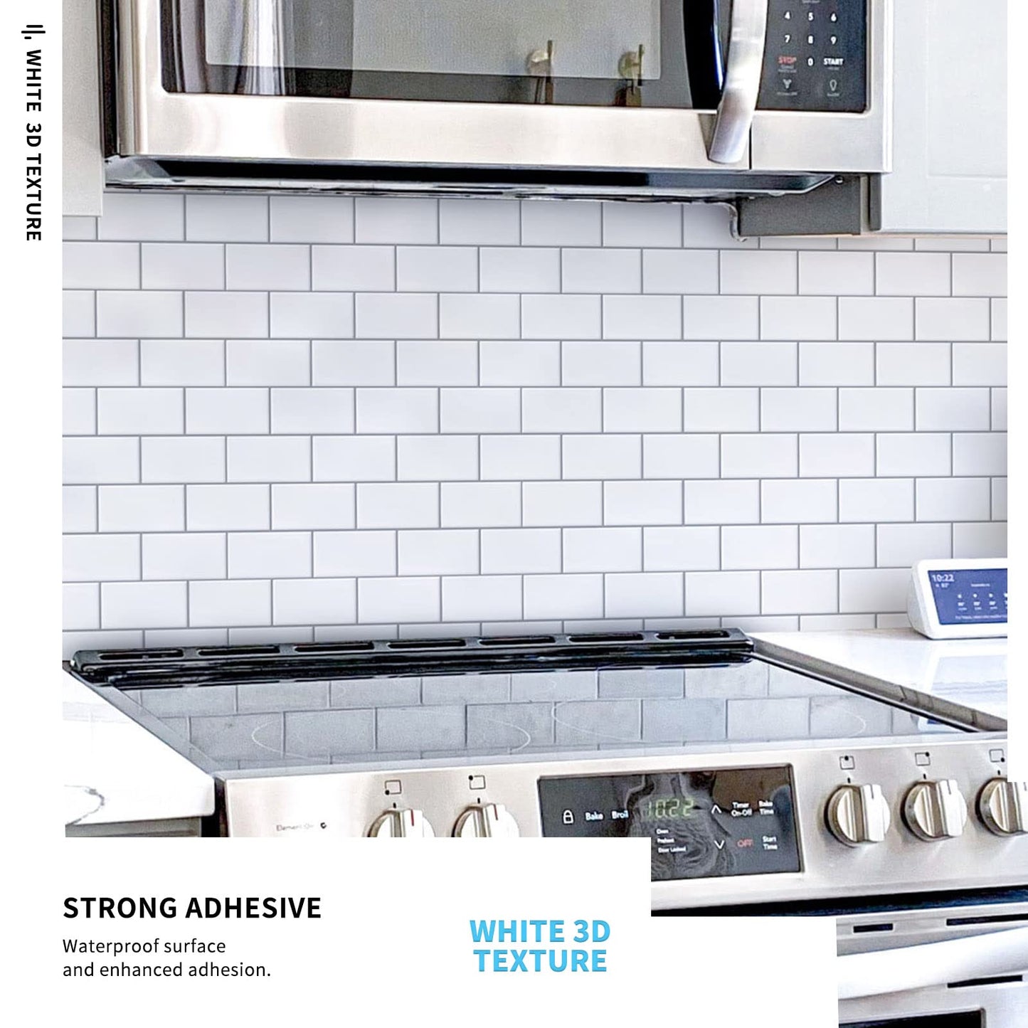 Art3d 10-Sheets Peel and Stick Tile Backsplash - 12"x12" PremiumAnti Mold Kitchen Backsplash Peel and Stick Tile, Bright White