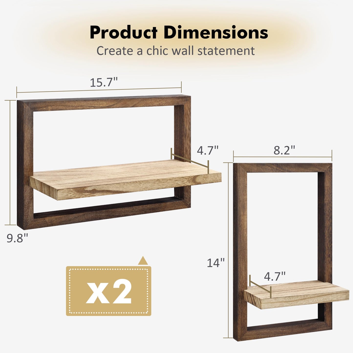 DifferTemp Floating Shelves for Wall, Modern Farmhouse Wall Shelves Decor Set of 4, Wall Mounted Rustic Wood Shelves for Wall Decor and Small Plants, Living Room, Bedroom, Bathroom, Home Office, Brown