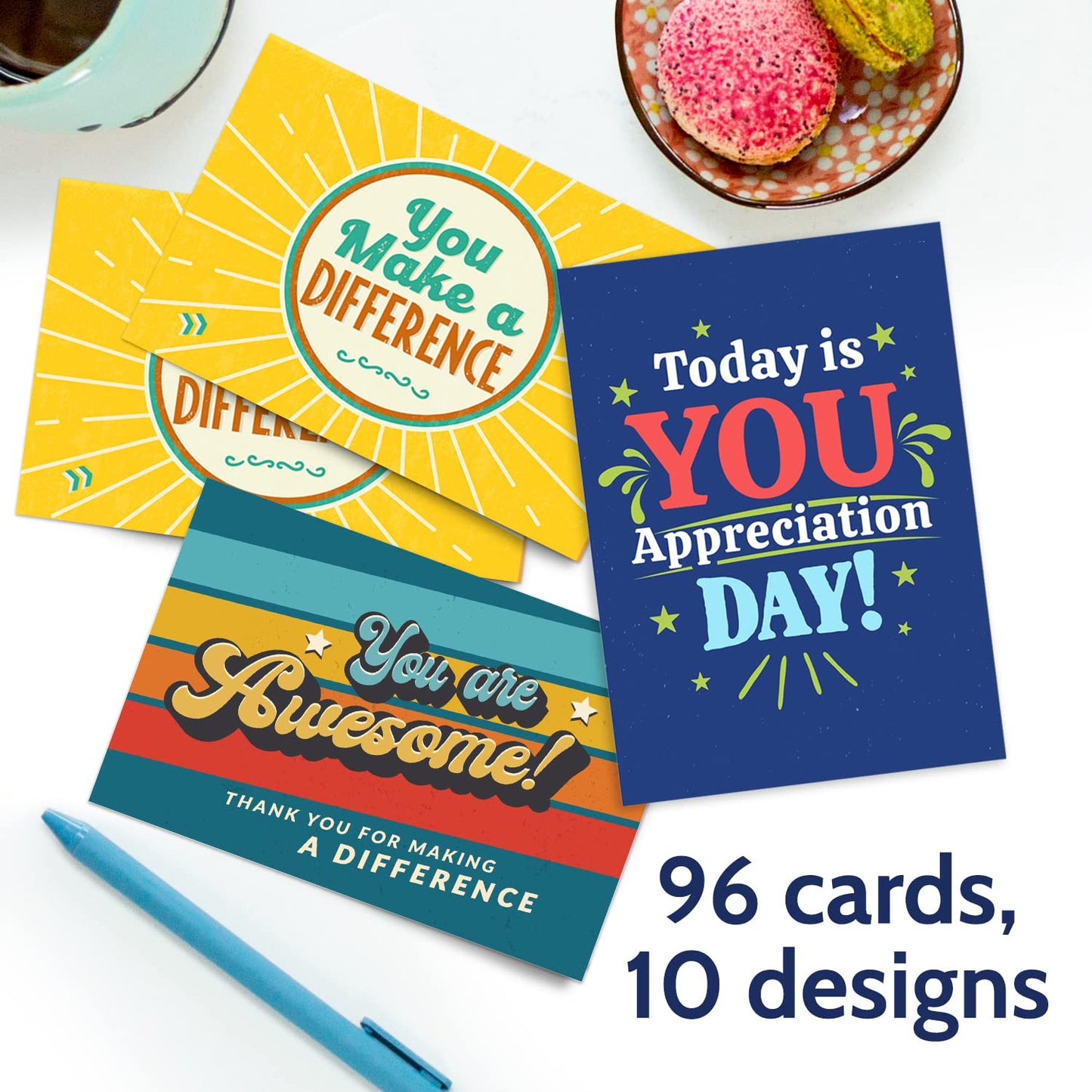 T MARIE 96 Appreciation Cards with Envelopes - Team Gifts, Teacher Gifts Bulk, Volunteer and Employee Appreciation, Gratitude and Encouragement Notecards - Boxed Set of Thank You Cards