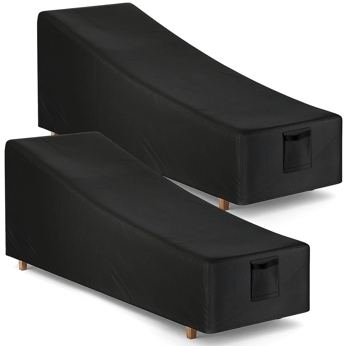 Chaise Lounge Covers Waterproof Outdoor, 2 Pack Heavy Duty Patio Furniture Covers with Air Vent, Bench Chair Seating Cover for Lawn Poolside, All Weather Protection, 84" L x 32" W x 32" H, Black