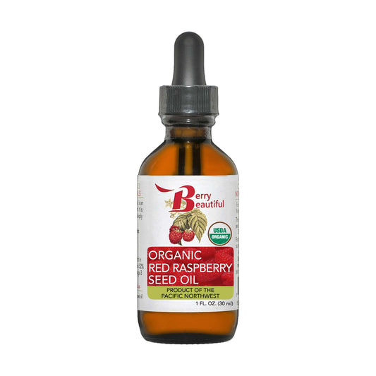 Certified Organic Red Raspberry Seed Oil - Cold Pressed by Berry Beautiful from Organically grown Raspberries - 100% Pure & Unrefined (1 fl oz)
