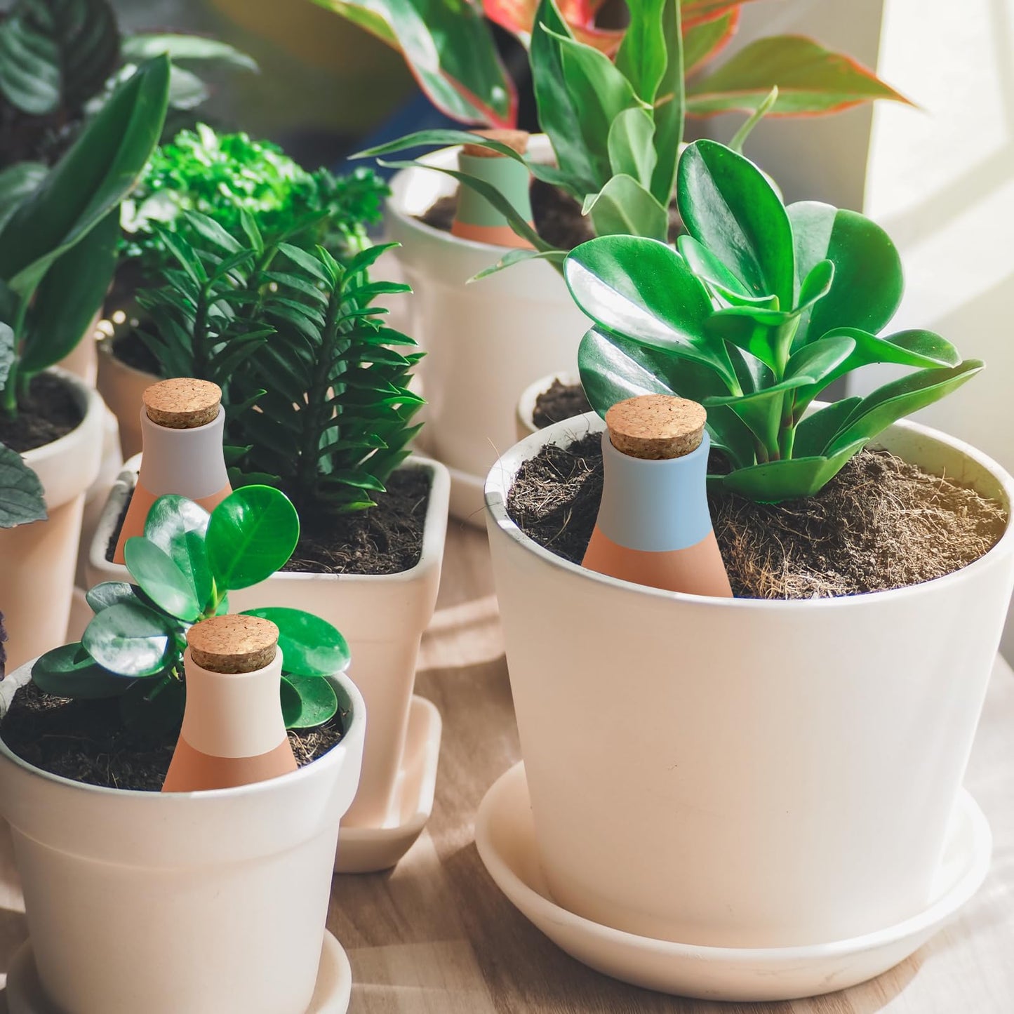 4 Pack Terracotta Watering Spikes, Ollas Self Watering Globes, Slow Release Self Watering Planter Insert, Plant Watering Globes for Indoor and Outdoor Plants