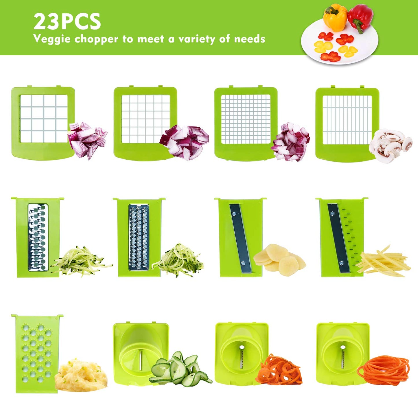 Vegetable Chopper and Slicer Dicer for Kitchen 23 PCS Veggie Slicer and Chopper Vegetable Cutter Cooking Accessories Gadget Stuff Salad Maker Dicing Machine Potato Fruit Chopper with Container