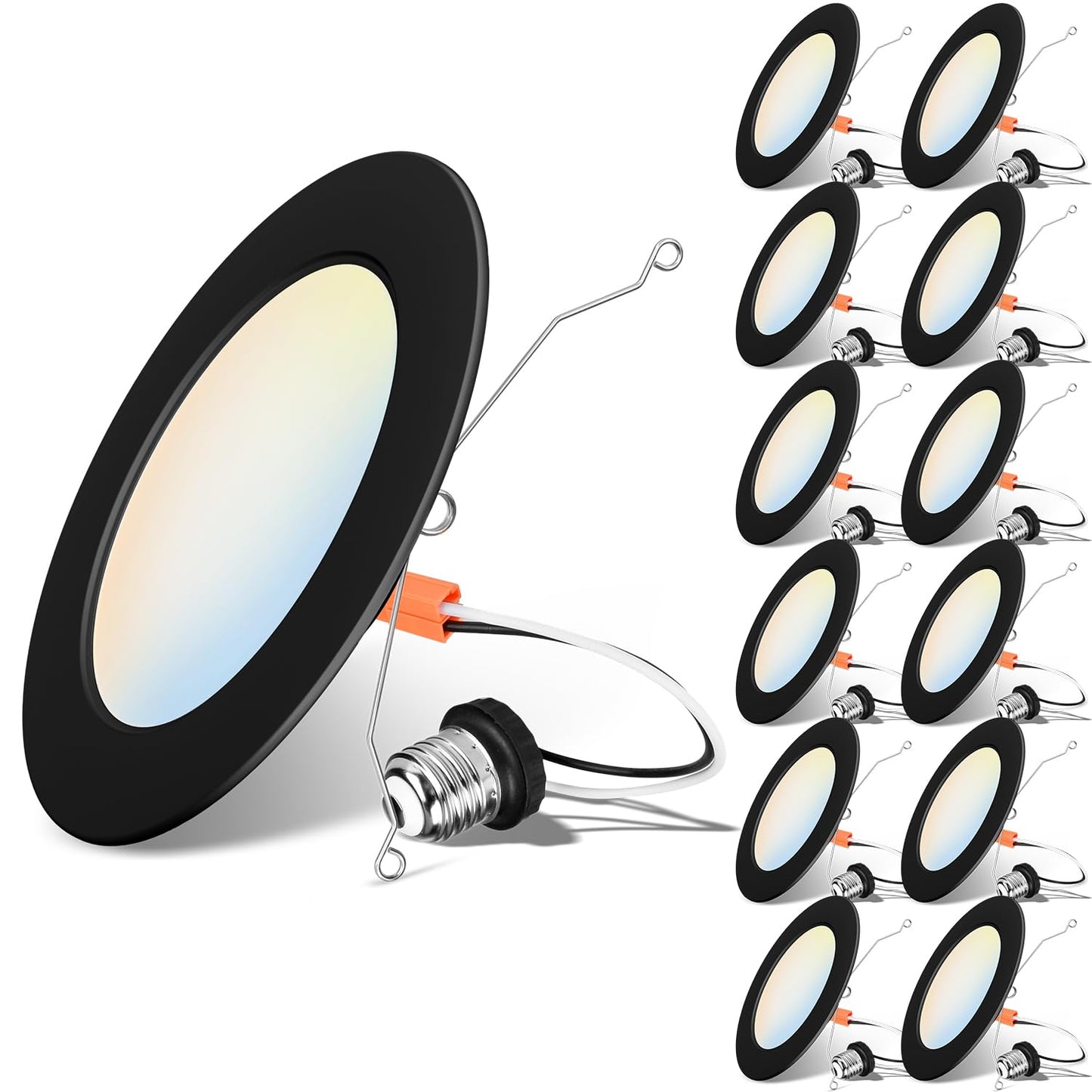 LVWIT 6 Inch 5CCT LED Recessed Pot Lights Black, 9W 1000 Lumens Dimmable, IC Rated Retrofit LED Downlight, 12 Pack (2700K/ 3000K/ 4000K/ 5000K/ 6000K- 5CCT)