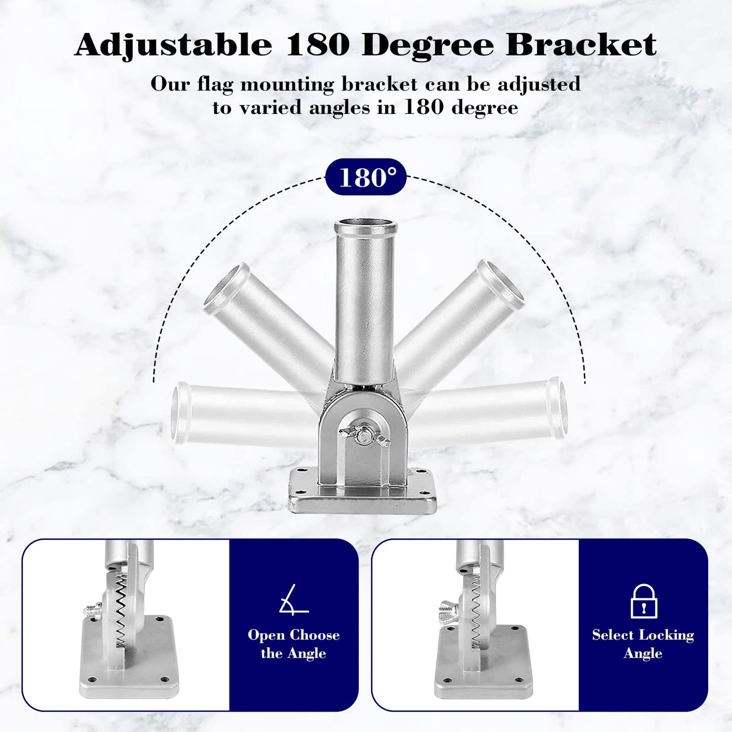 6FT Flag Pole Kit - Flag Poles for Outside with 180 Degree Adjustable Bracket, Heavy Duty Flag Pole Bracket Stainless Steel Portable Adjustable Flag Pole Kit for Truck Porch Garden Yard House