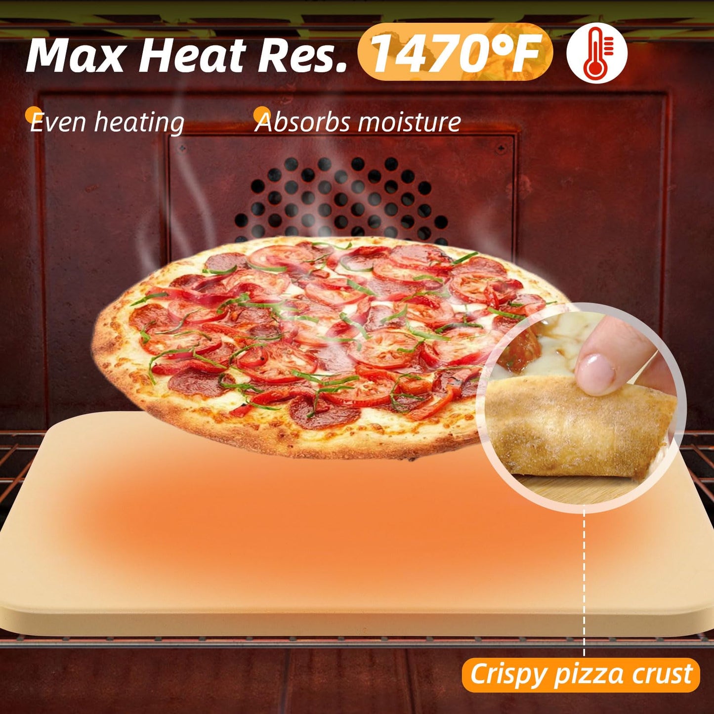 GOFOWRK Pizza Stone Set, 15 x 12'' Large Rectangle Pizza Stone Set for Oven and Grill with Metal Pizza Peels & Cutter Rocker, 0.6'' Thickened Stone Pizza Pan, Baking Stone for Pizza, Bread