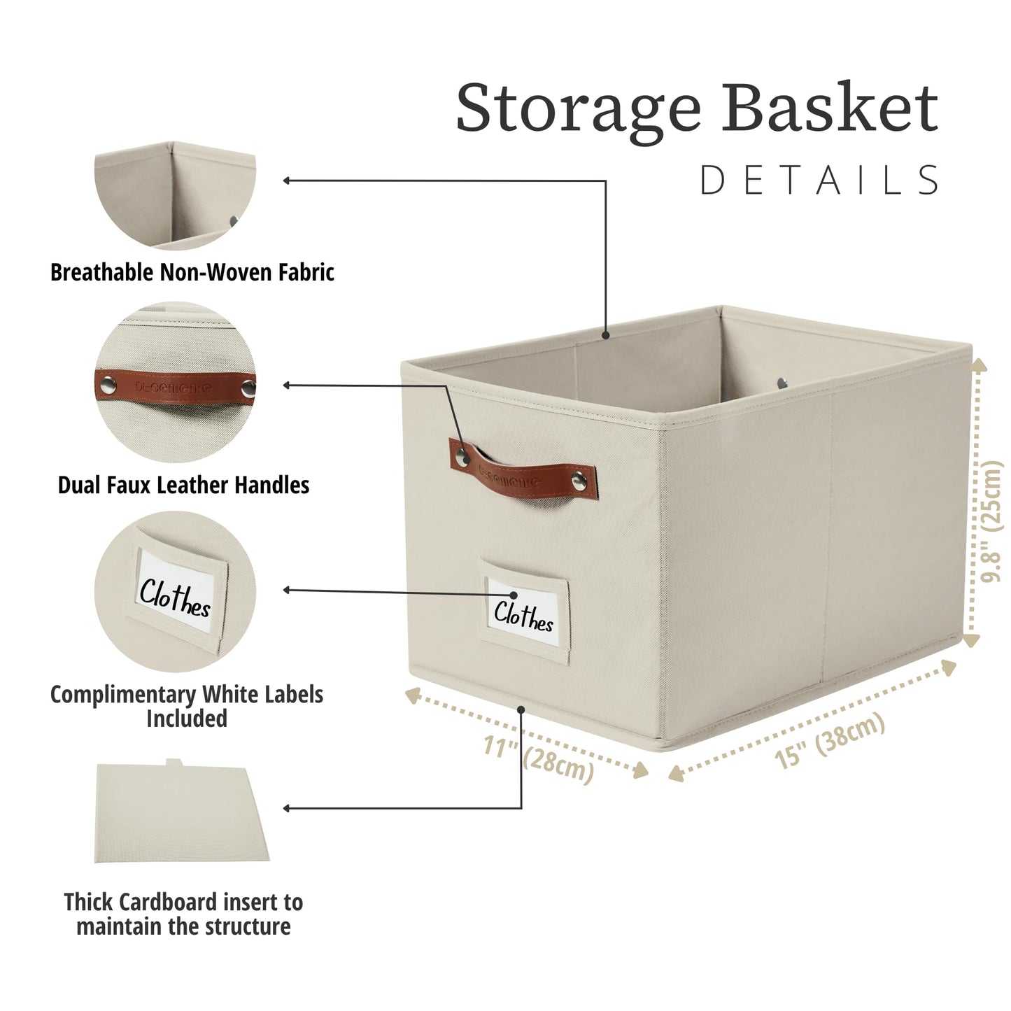 DECOMOMO Fabric Storage Bins 4 Pack, Storage Baskets for Shelves and Closet Organizer, 15 x 11 x 9.9 inches Foldable Kallax Storage Bins with Labels (Beige)