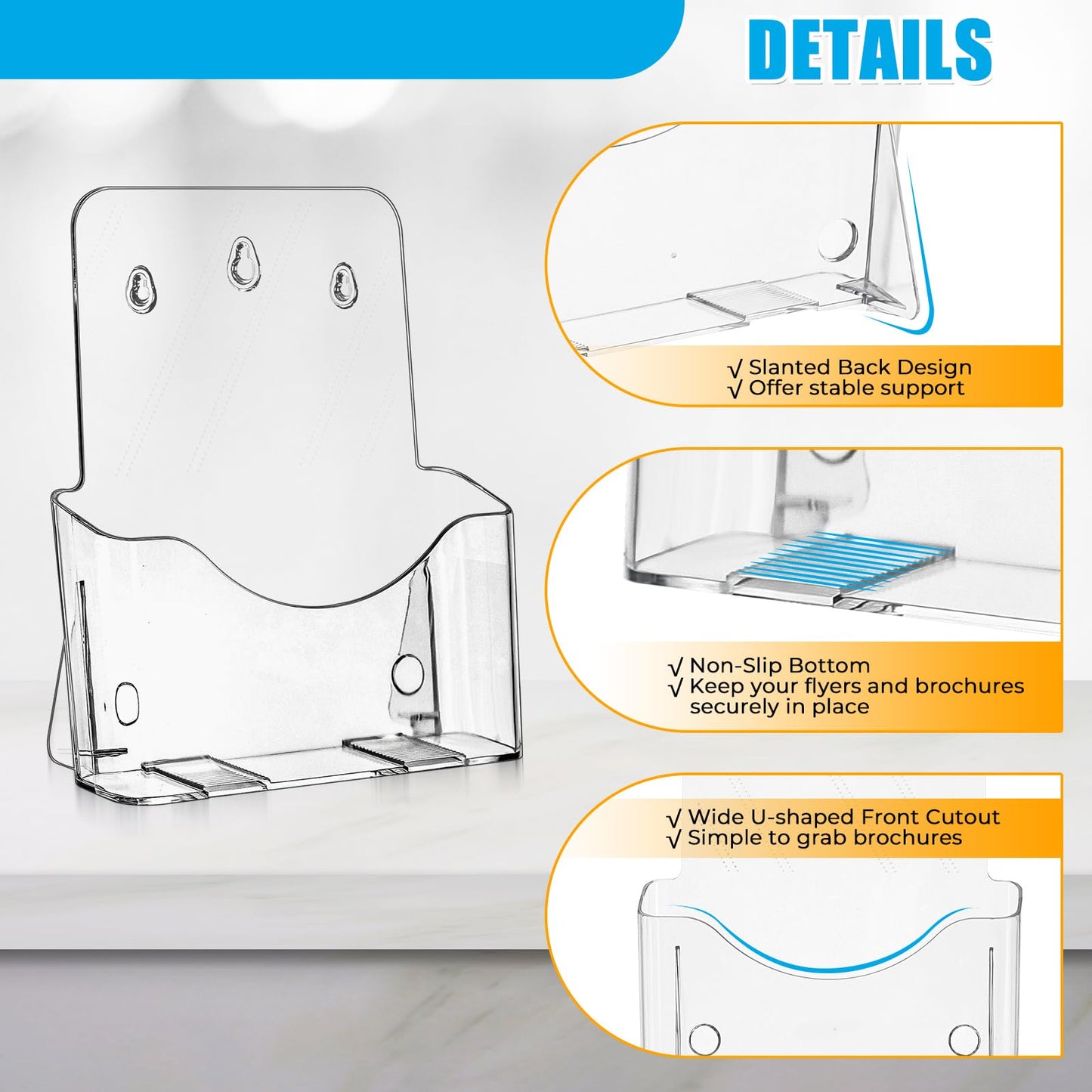 FLKQC Acrylic Brochure Holder, 9 x 11 in Brochure Holder Stand 4 Pack Plastic Pamphlet Holder Clear Literature Countertop Organizer Plastic Flyer Display Stand for Magazine, Document, Booklet