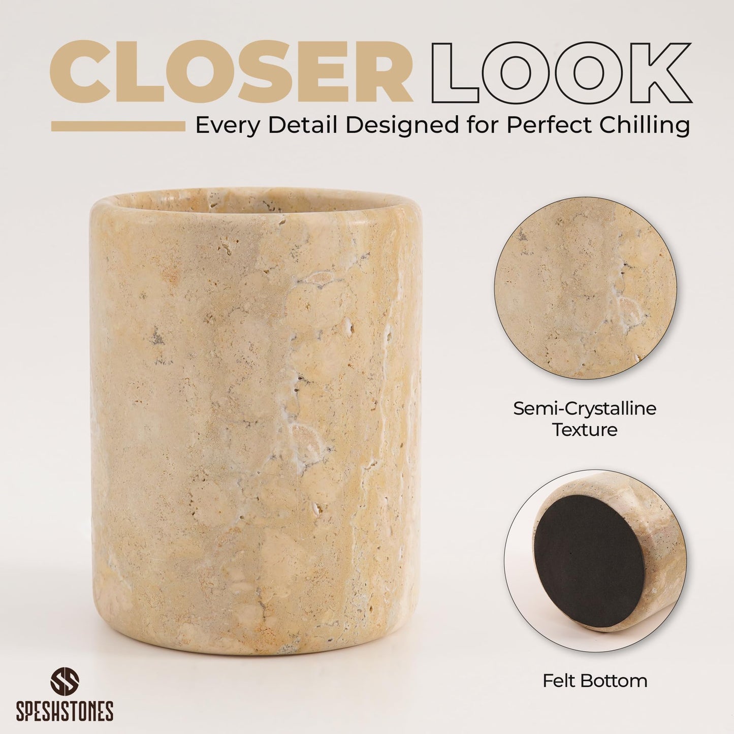 SPESHSTONES Marble Wine Chiller 16.51 cm Handmade Travertine Wine Chillers for Bottles and Champagne Holder - Stone Wine Bottle Cooler and Wine Bucket, Elegant Marble Kitchen Accessories for Home Bar