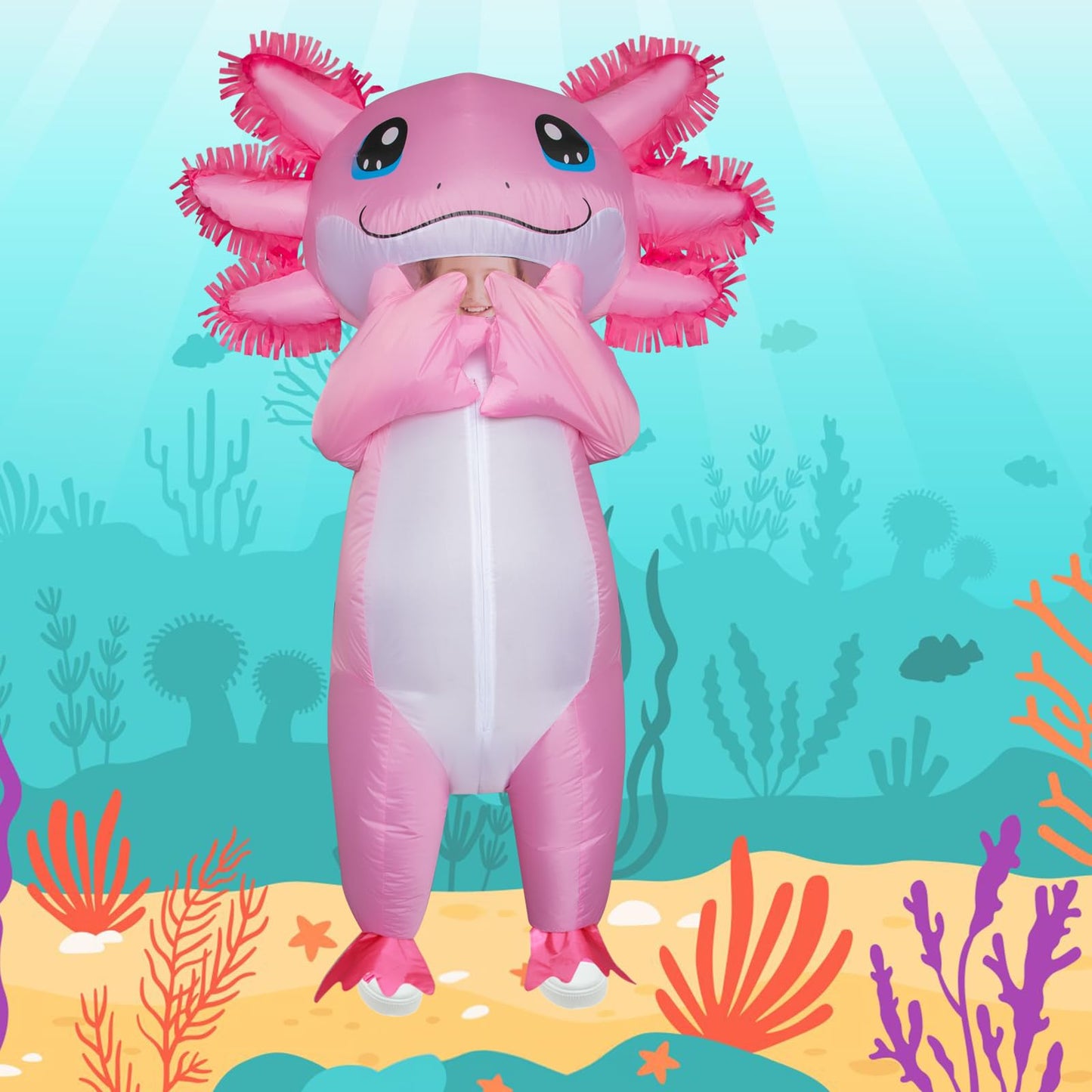 Stegosaurus Inflatable Axolotl Costume for Kids Halloween Kid Blow Up Costume Deluxe Pink Costumes for Cosplay Party