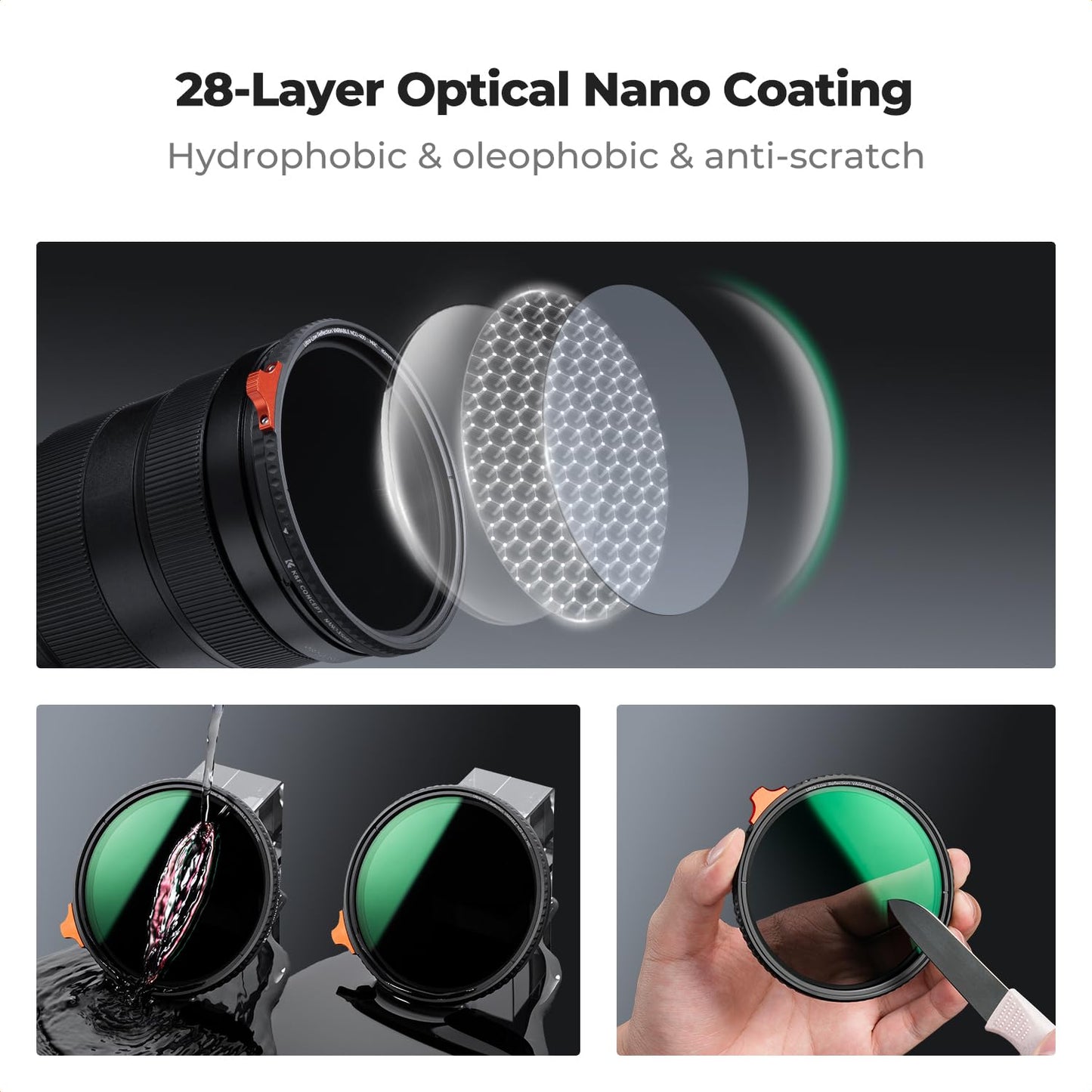 K&F CONCEPT 77mm Ultra-Low Reflectance Variable ND Filter - ND2-ND400 (1-9 Stops) HD Optical Glass 28-Layer Nano Coating Neutral Density Filter for Camera Lens (Nano-X Series)