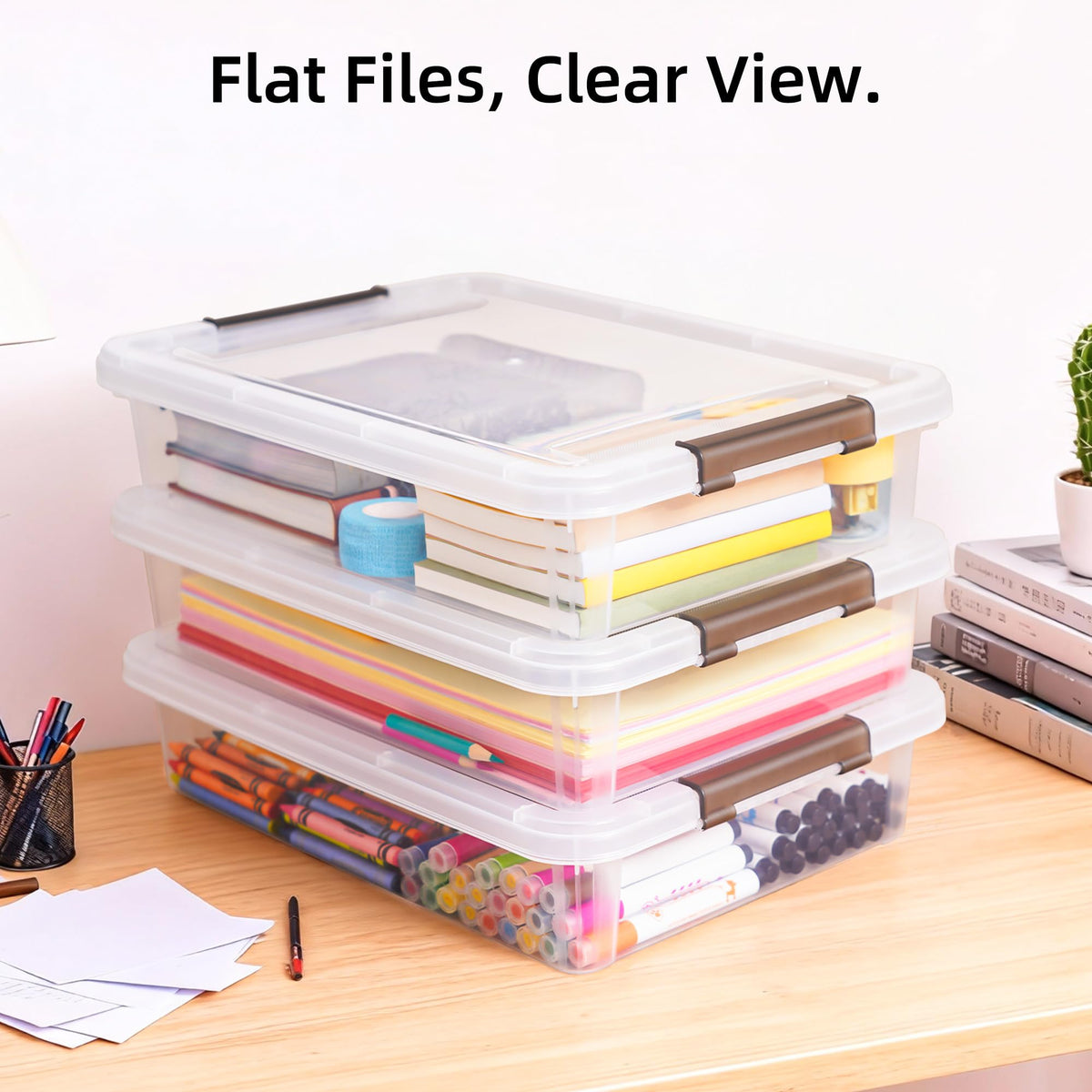 Citylife 6 PCS Plastic Storage Bins with Latching Lids Clear File Box Portable Storage Containers for Organizing A4 Paper