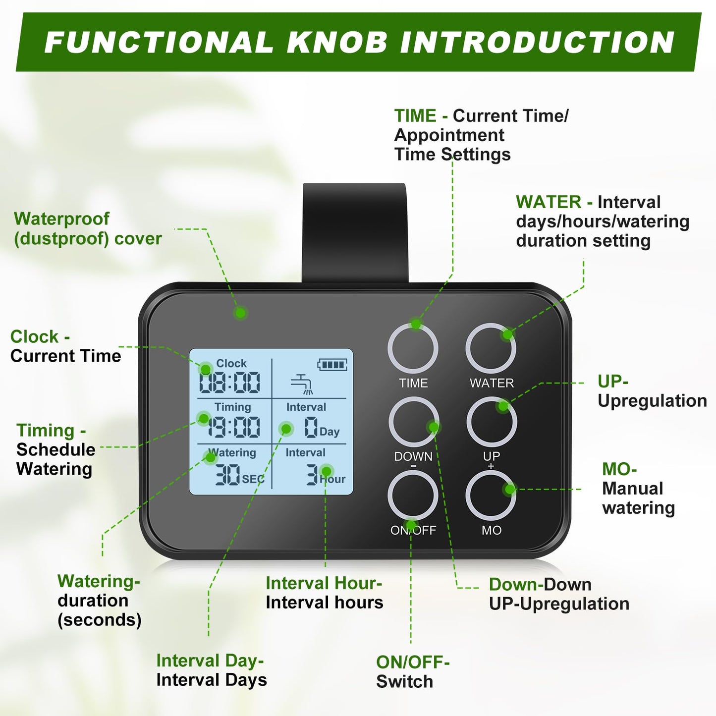 Automatic Plant Watering System for 15 Pots, [Upgraded] Tipkook Programmable Indoor/Outdoor Drip Irrigation System with LCD Touchscreen,1-300s Watering Timer, Vacation Garden Watering System
