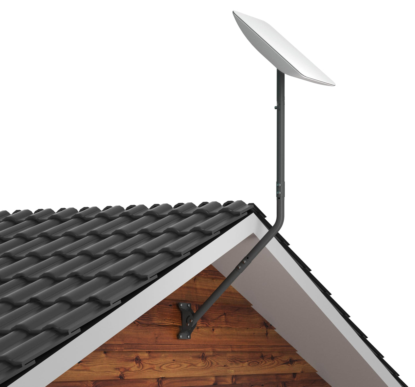 CEKAY Universal Mounting Pole (1 1/2" Dia x 51" L) – J Pole Mount for Antenna, Starlink Dish & Weather Station – Adjustable Pivot/Lock Bracket for Wall, Eave, Roof – Powder-Coated, Corrosion-Resistant