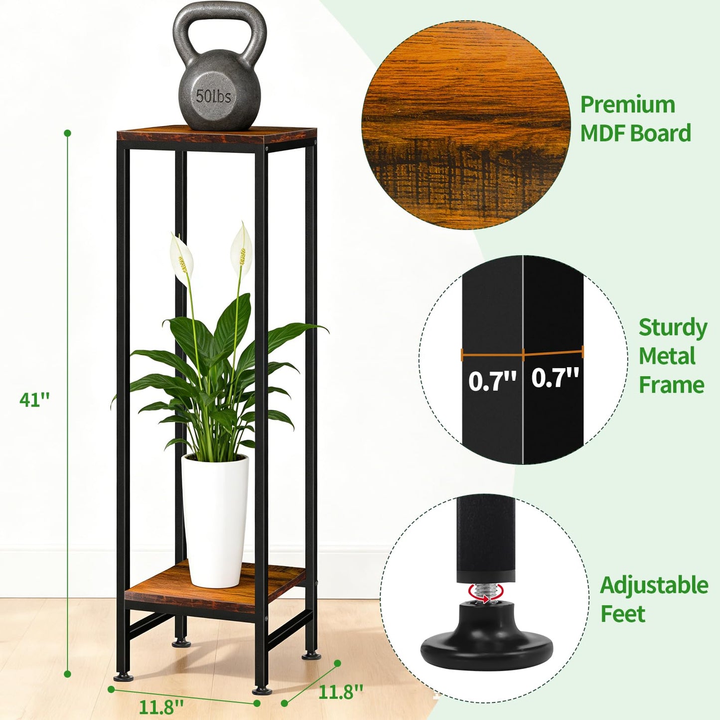 Plant Stand Indoor, 41" Extra Tall Plant Stand for Indoor Outdoor Plants Heavy Duty Metal Pedestal Stand 2 Tier Flower Pot Stand Modern Plant Holder for Bedroom Living Room Balcony Patio