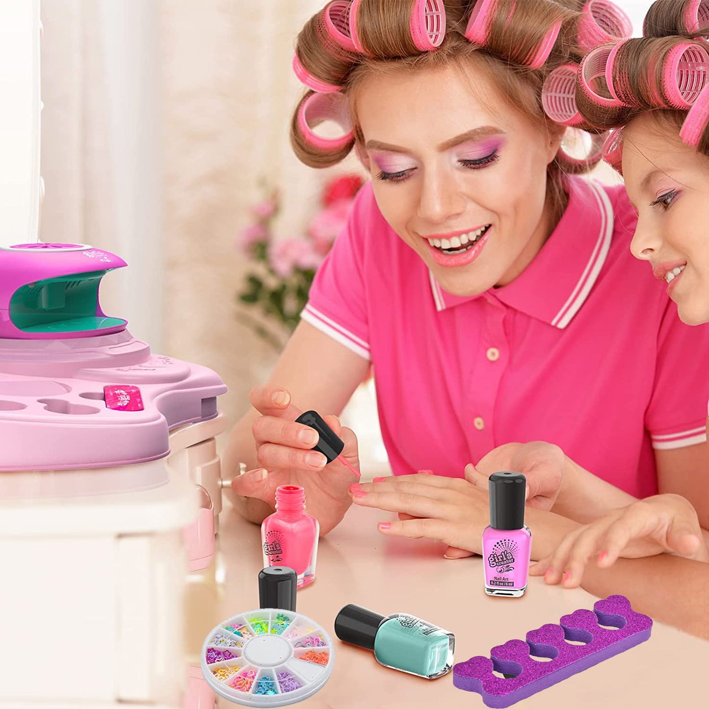 ZEAUBiM Nail Art Kit for Girls, Kids Nail Polish Play Set with Nail Dryer, Washable Make Up Sets for Girls, Nail Studio Decoration Birthday for Kids Age 6-12