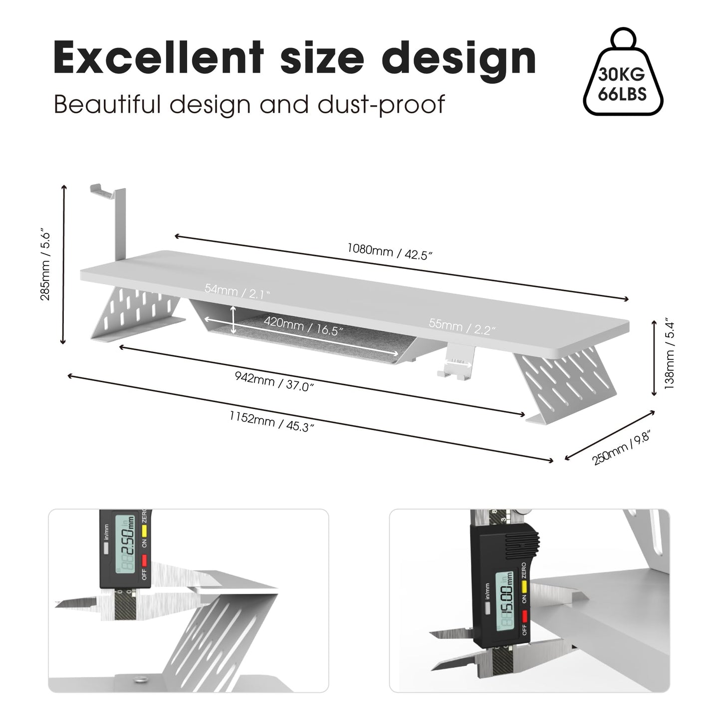 FENGE Monitor Stand Riser with Phone Holder and Headphone Mount 42.5 inch Large Computer Monitor Stands Wood+Steel Desktop Organizer, Metal Storage Shelf Max Load 66LBS White
