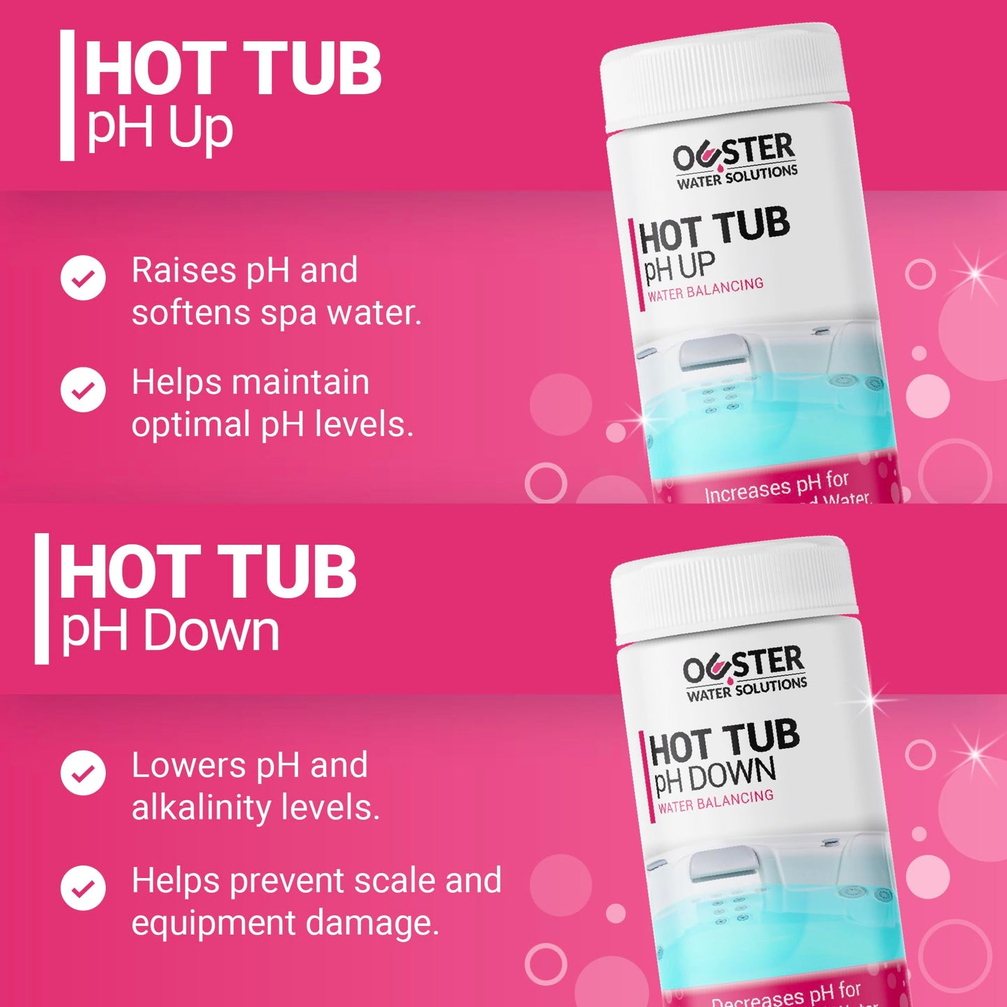 Bio Ouster Hot Tub Water Balancing Kit – Spa pH Up, pH Down, Alkalinity Increaser, Calcium Hardness Increaser & Test Strips – Spa Chemicals Starter Kit for Inflatable & Acrylic Hot Tubs – Made in USA