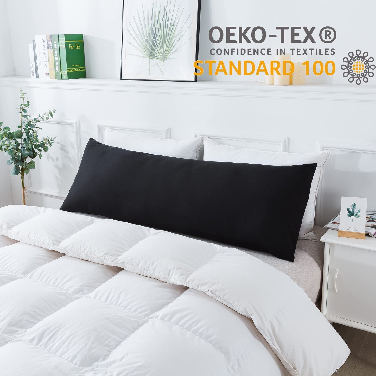 ELNIDO QUEEN Body Pillow with Pillowcase-Soft Long Bed Pillow for Adults-Breathable Full Body Pillow Insert for Sleeping,20x54inches-Black